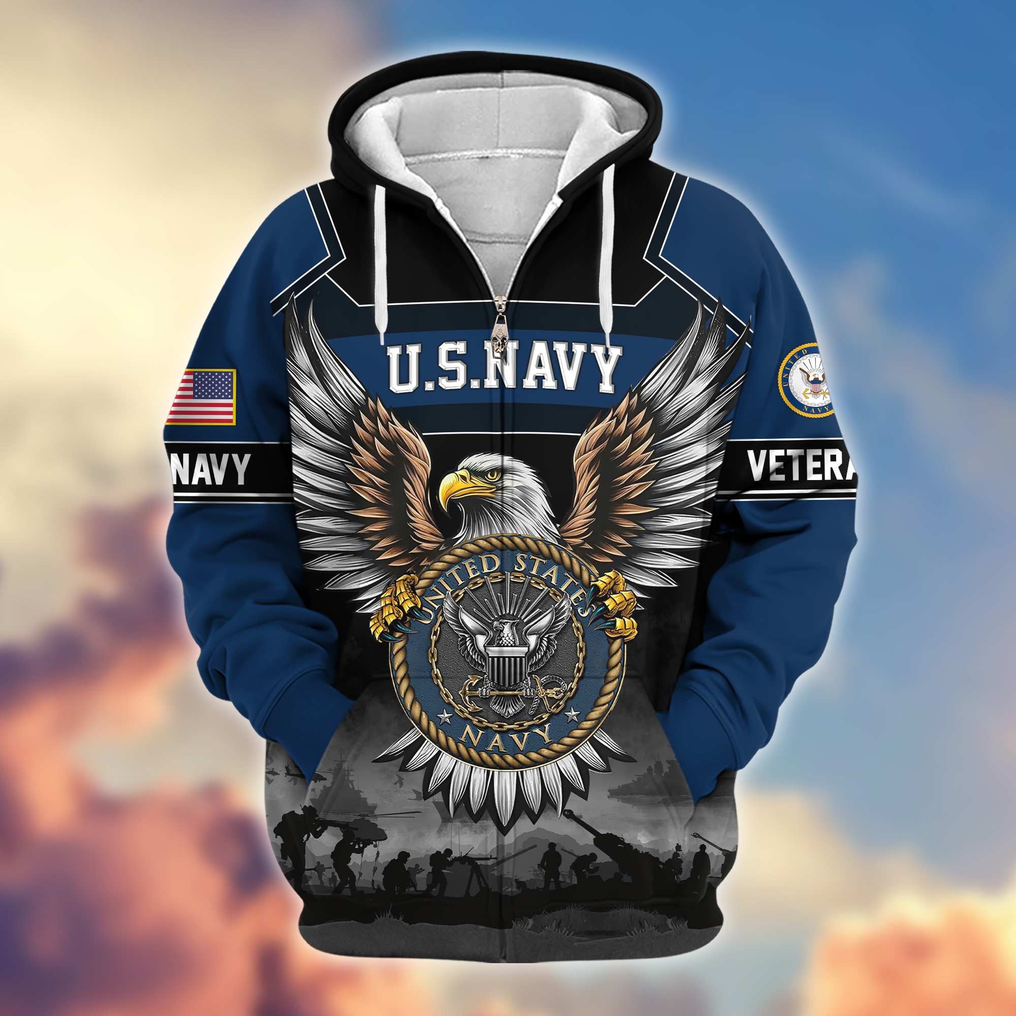 Premium US Veterans Zip Hoodie, Gifts For US Veterans