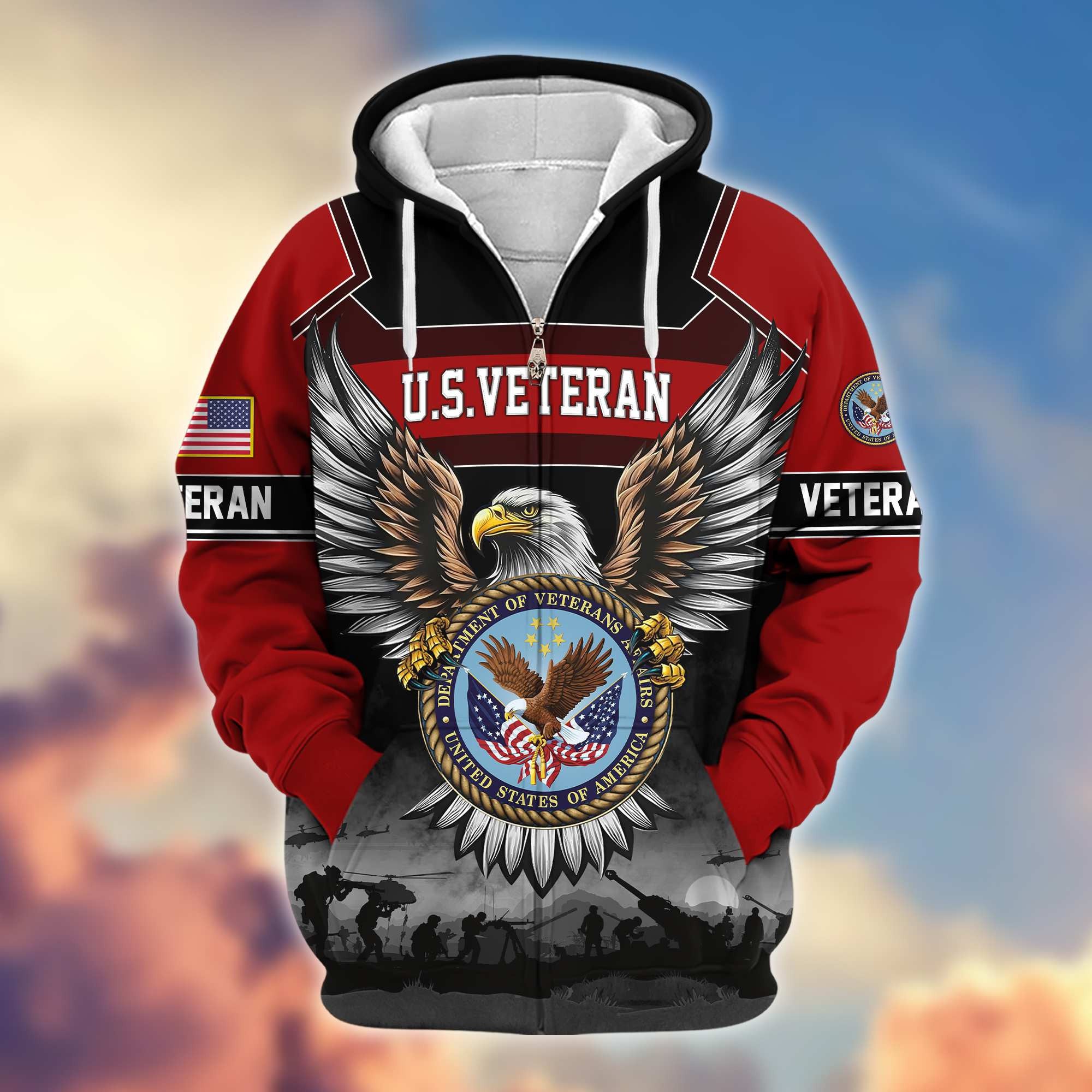 Premium US Veterans Zip Hoodie, Gifts For US Veterans