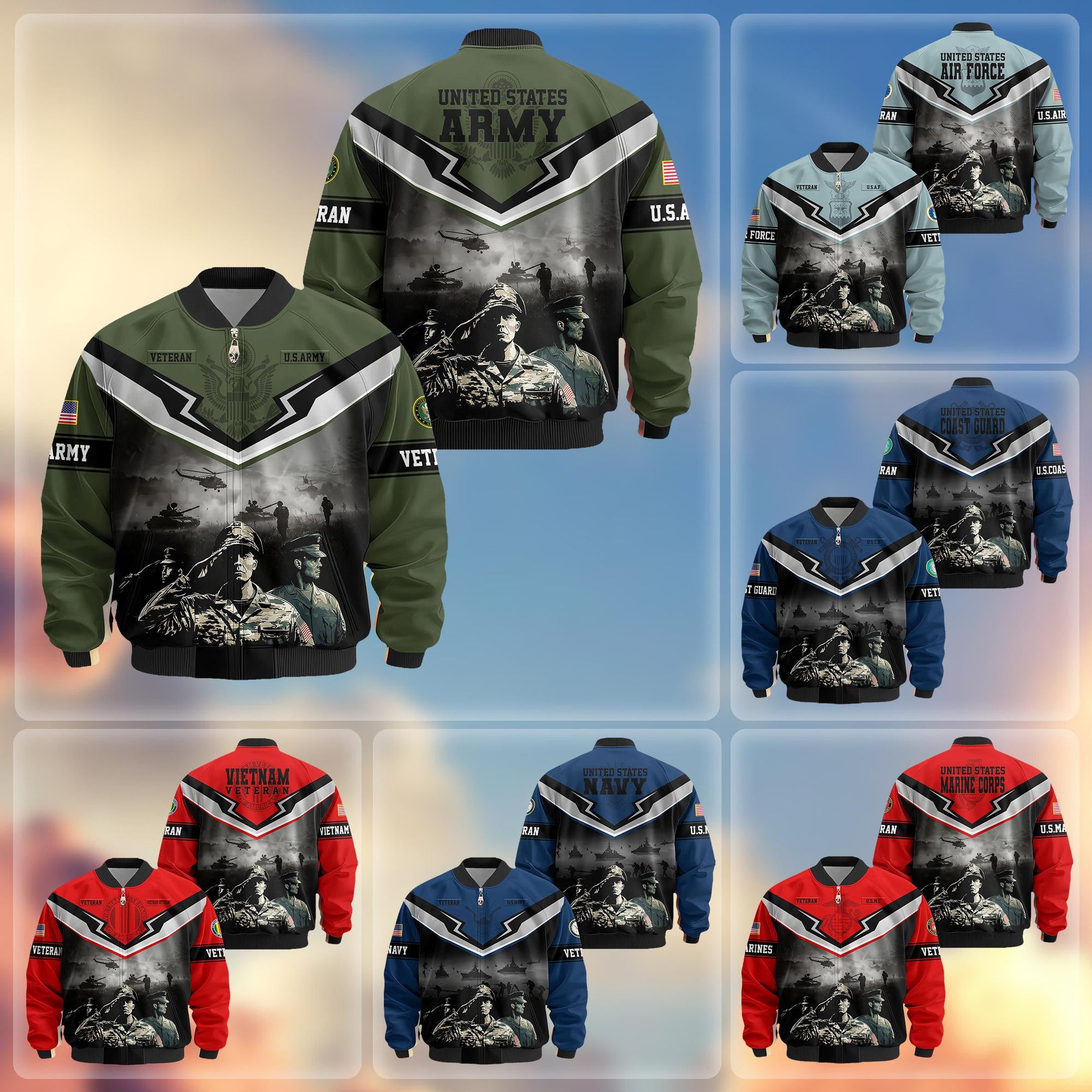 Premium Honoring All Who Served US Veterans Bomber Jacket, Gifts For US Veterans