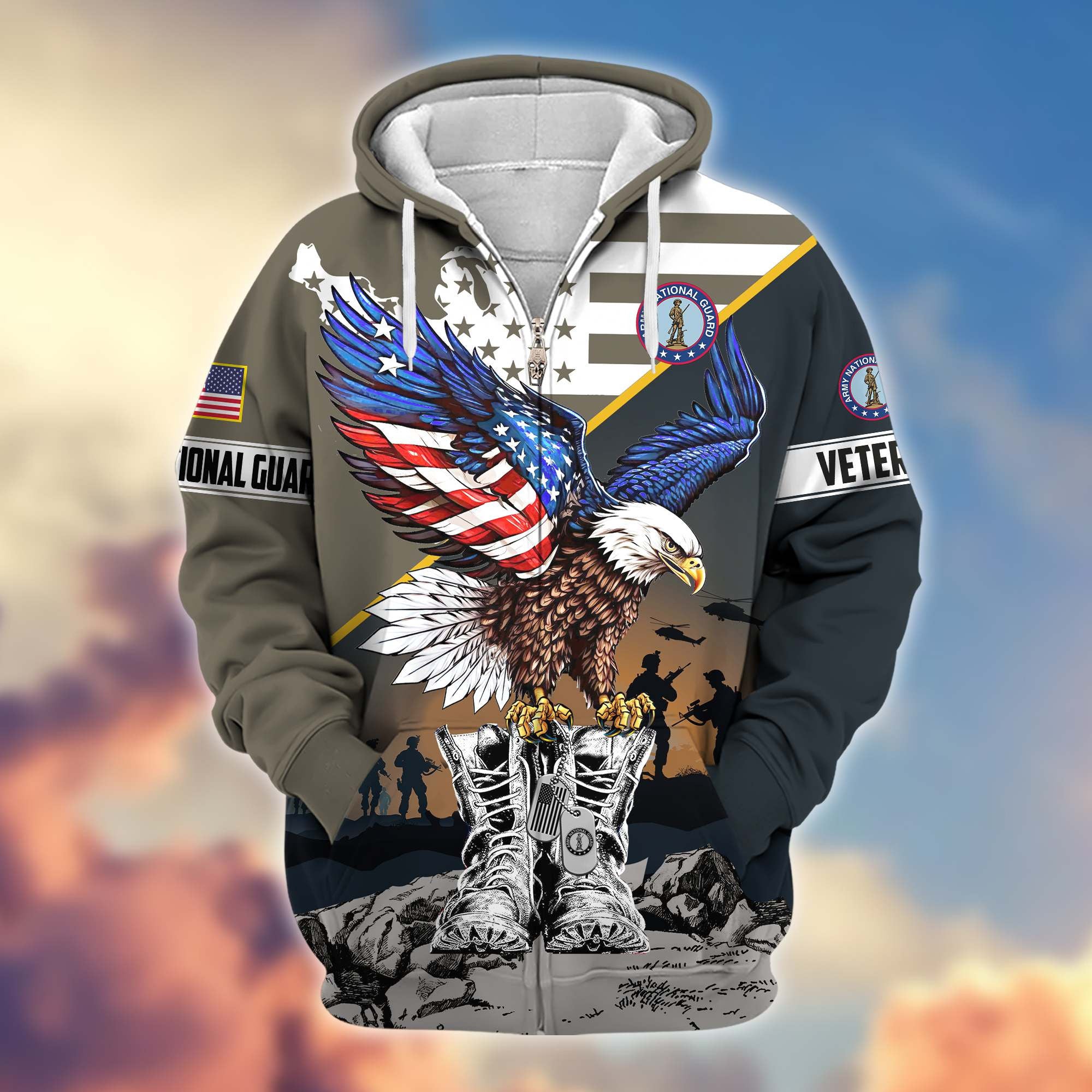 Premium Honoring All Who Served US Veterans Zip Hoodie, Gifts For US Veterans