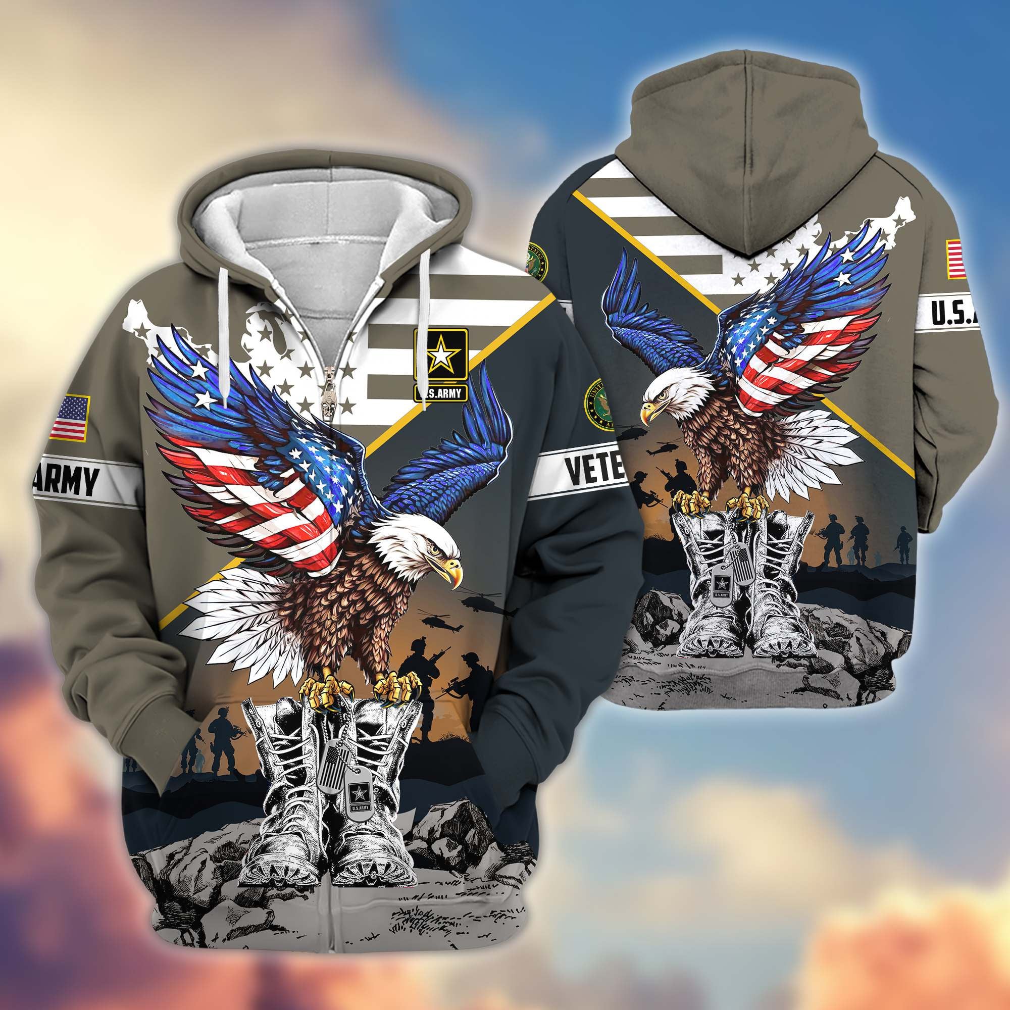 Premium Honoring All Who Served US Veterans Zip Hoodie, Gifts For US Veterans