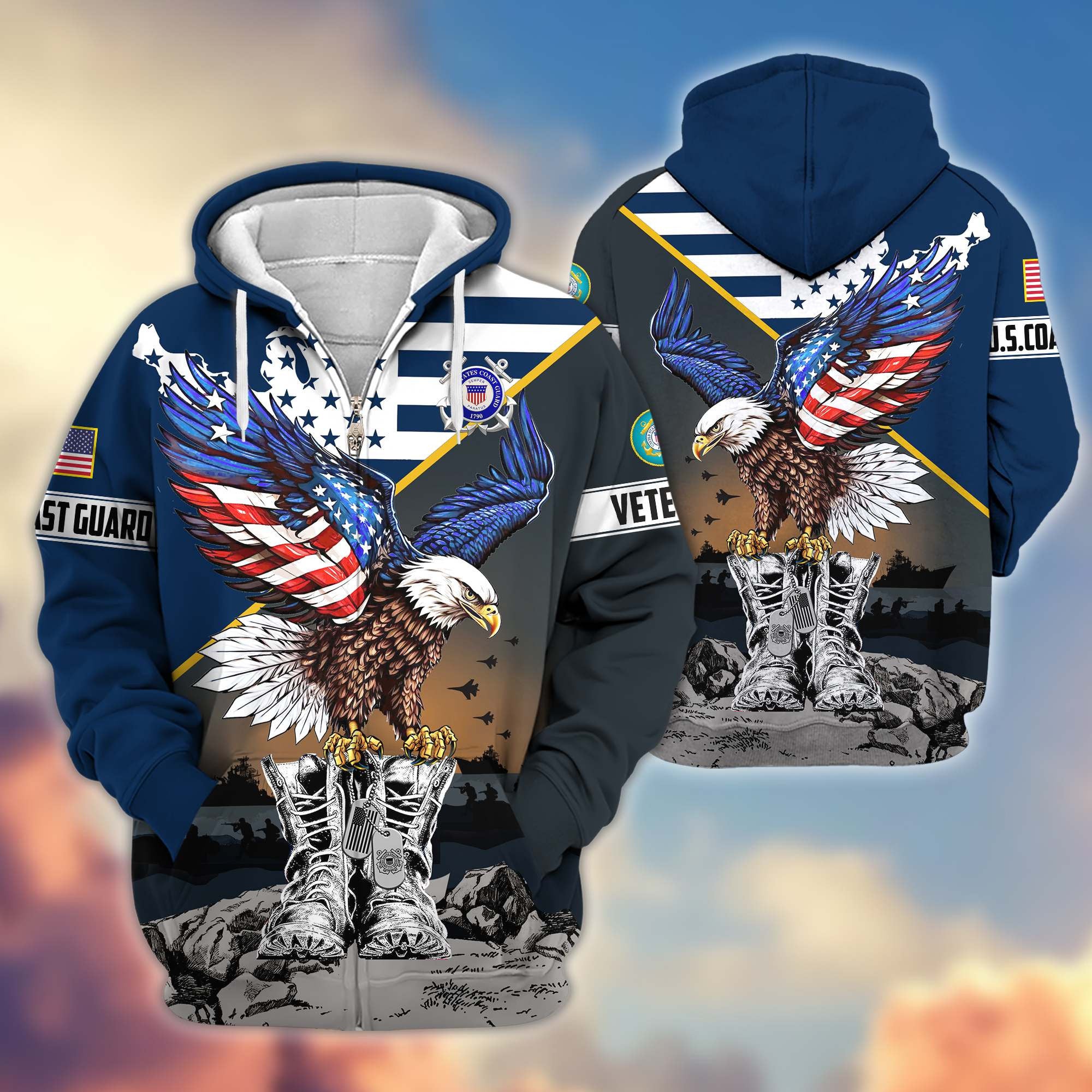 Premium Honoring All Who Served US Veterans Zip Hoodie, Gifts For US Veterans