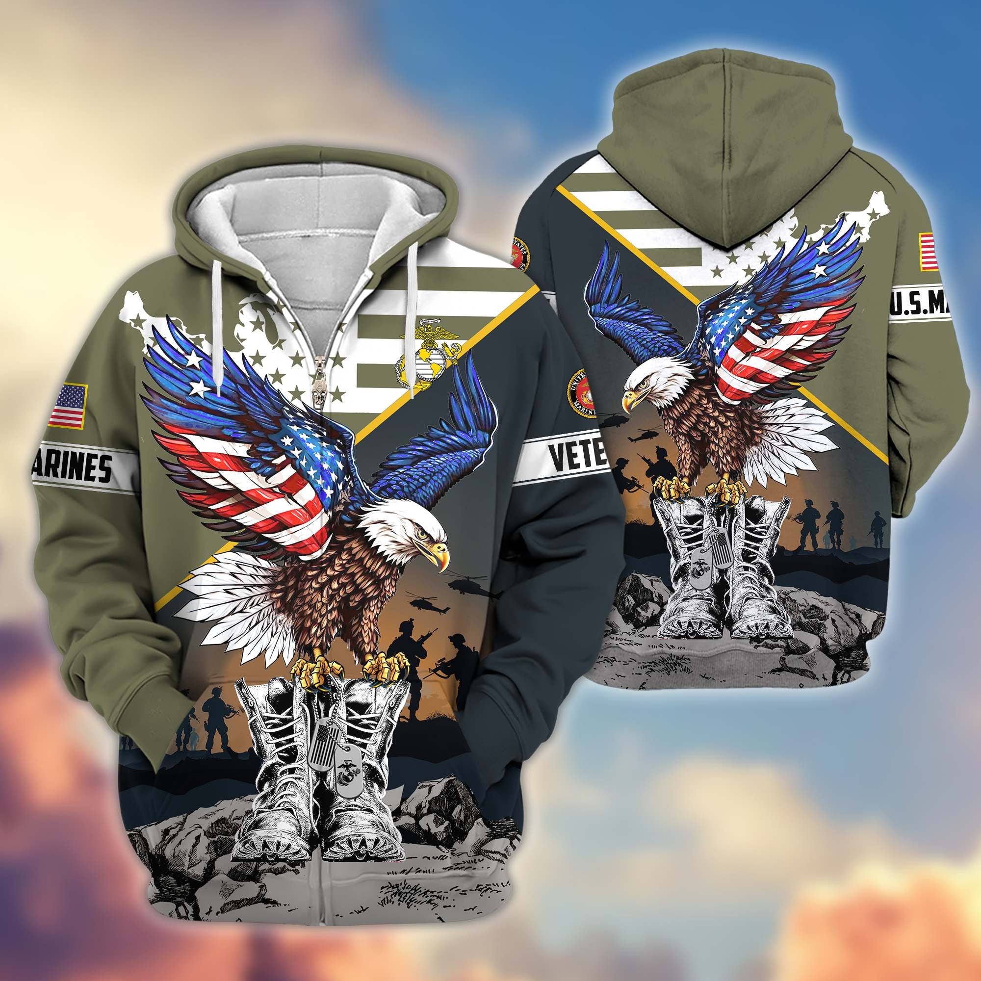 Premium Honoring All Who Served US Veterans Zip Hoodie, Gifts For US Veterans