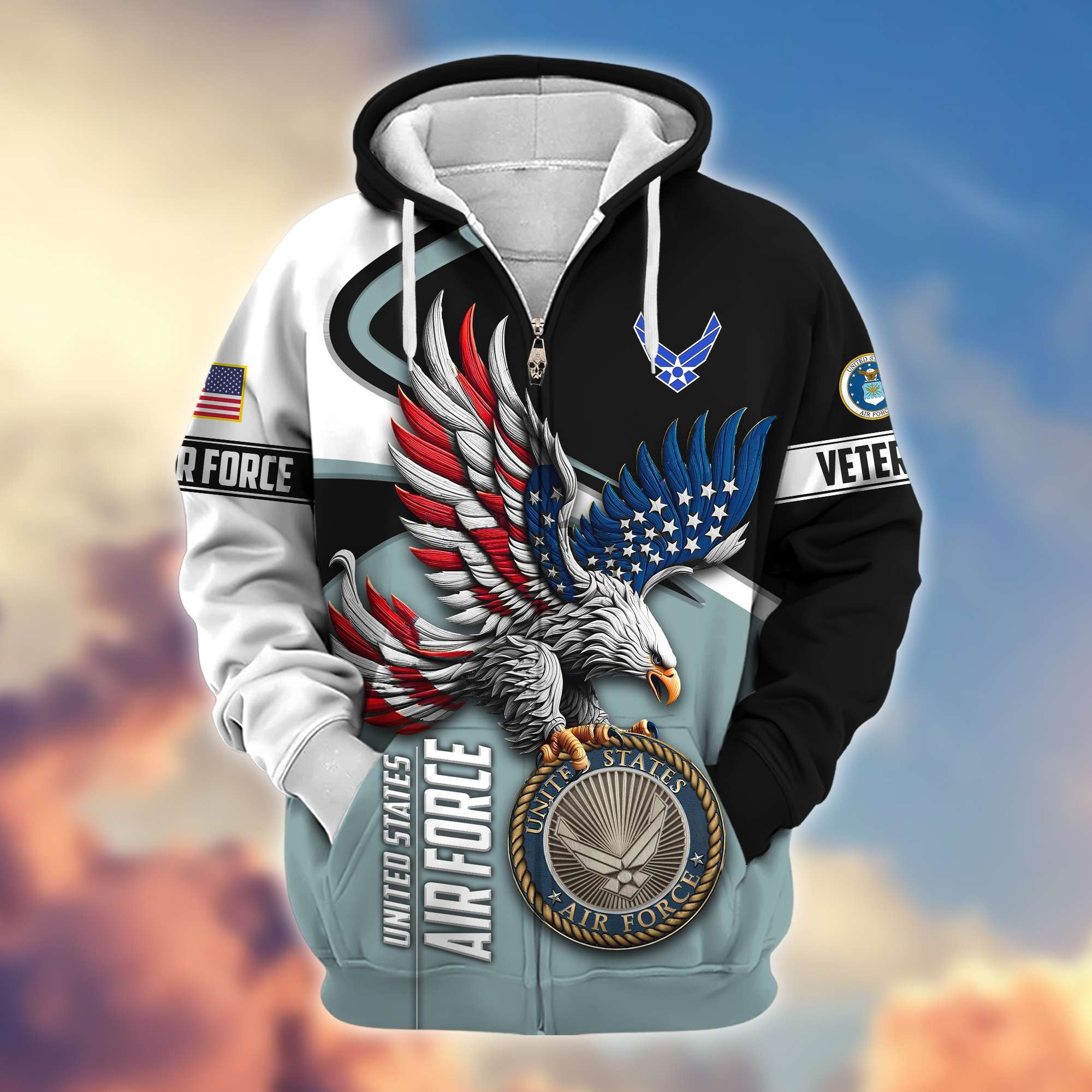 Premium US Veterans Zip Hoodie, Gifts For US Veterans