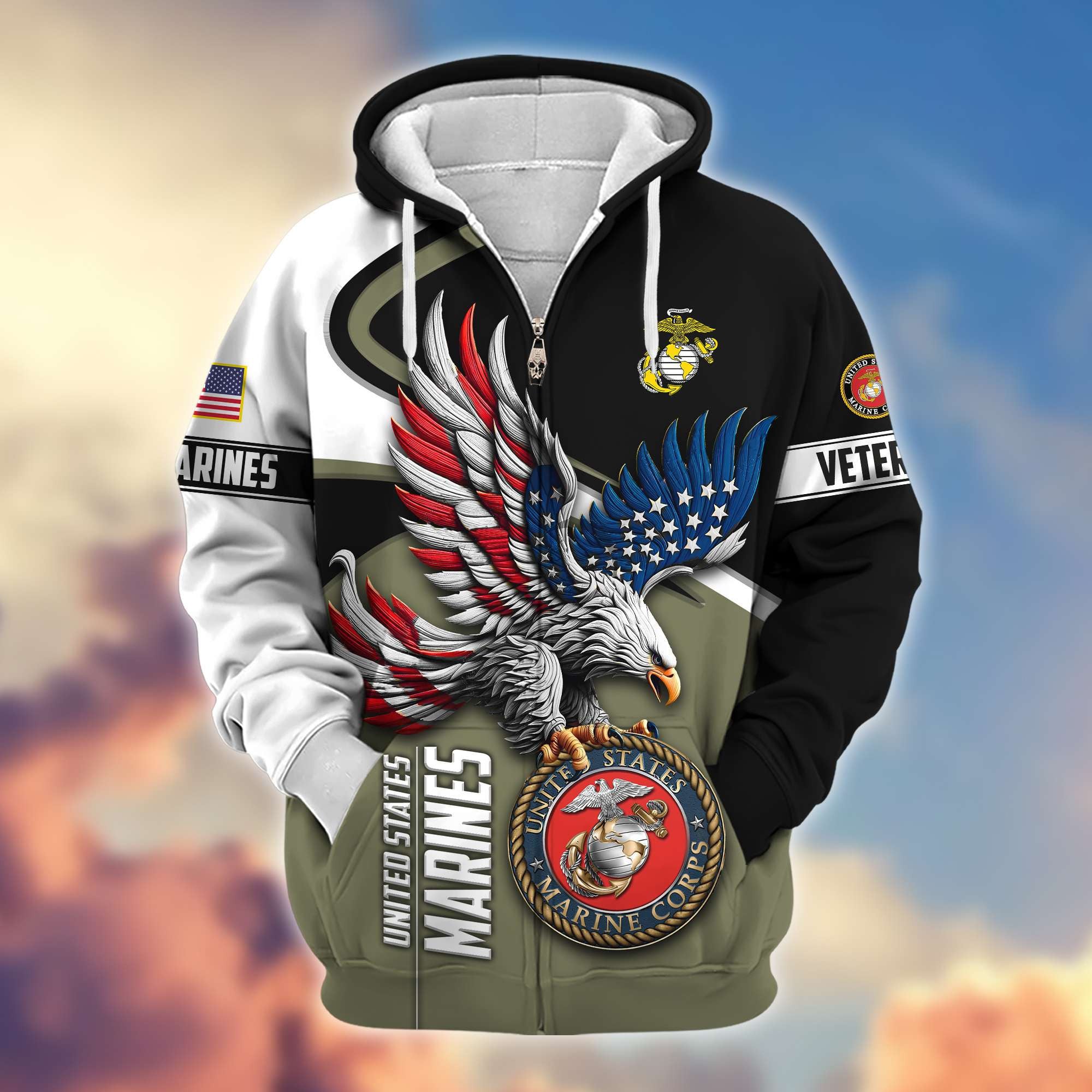 Premium US Veterans Zip Hoodie, Gifts For US Veterans
