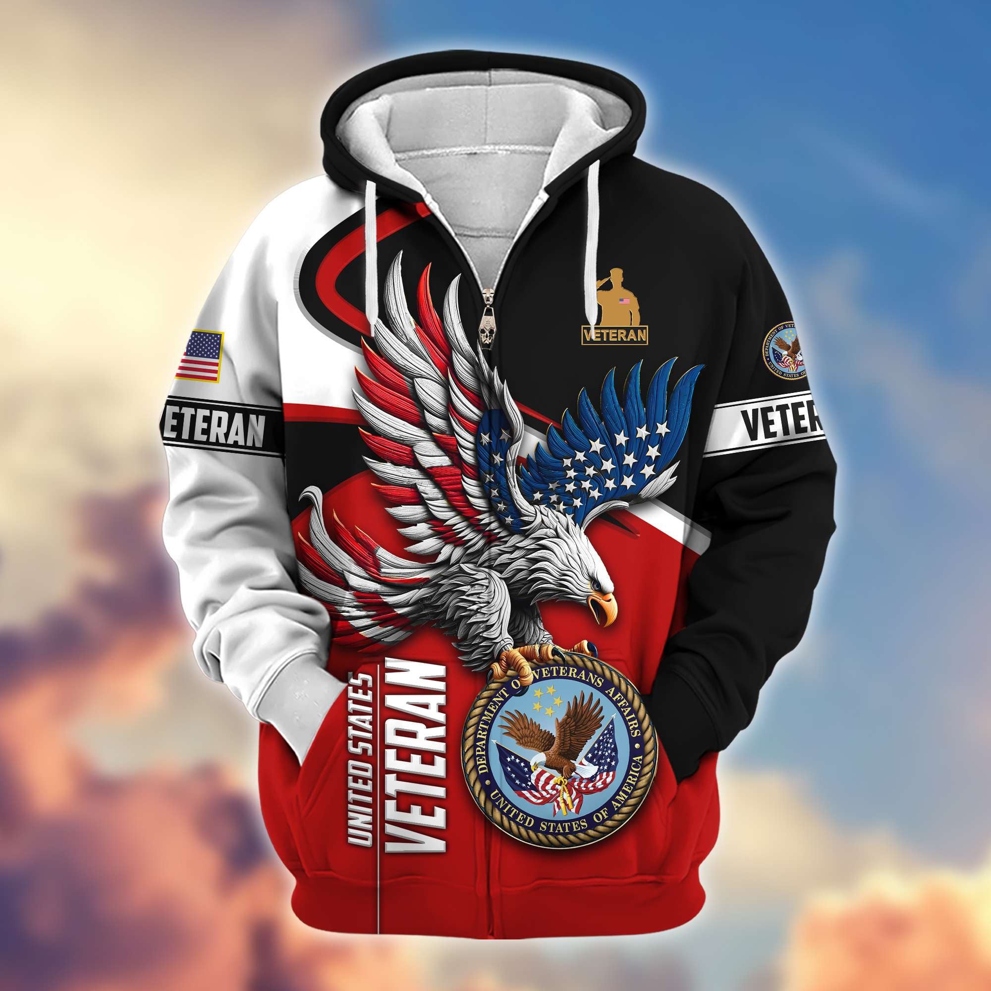Premium US Veterans Zip Hoodie, Gifts For US Veterans