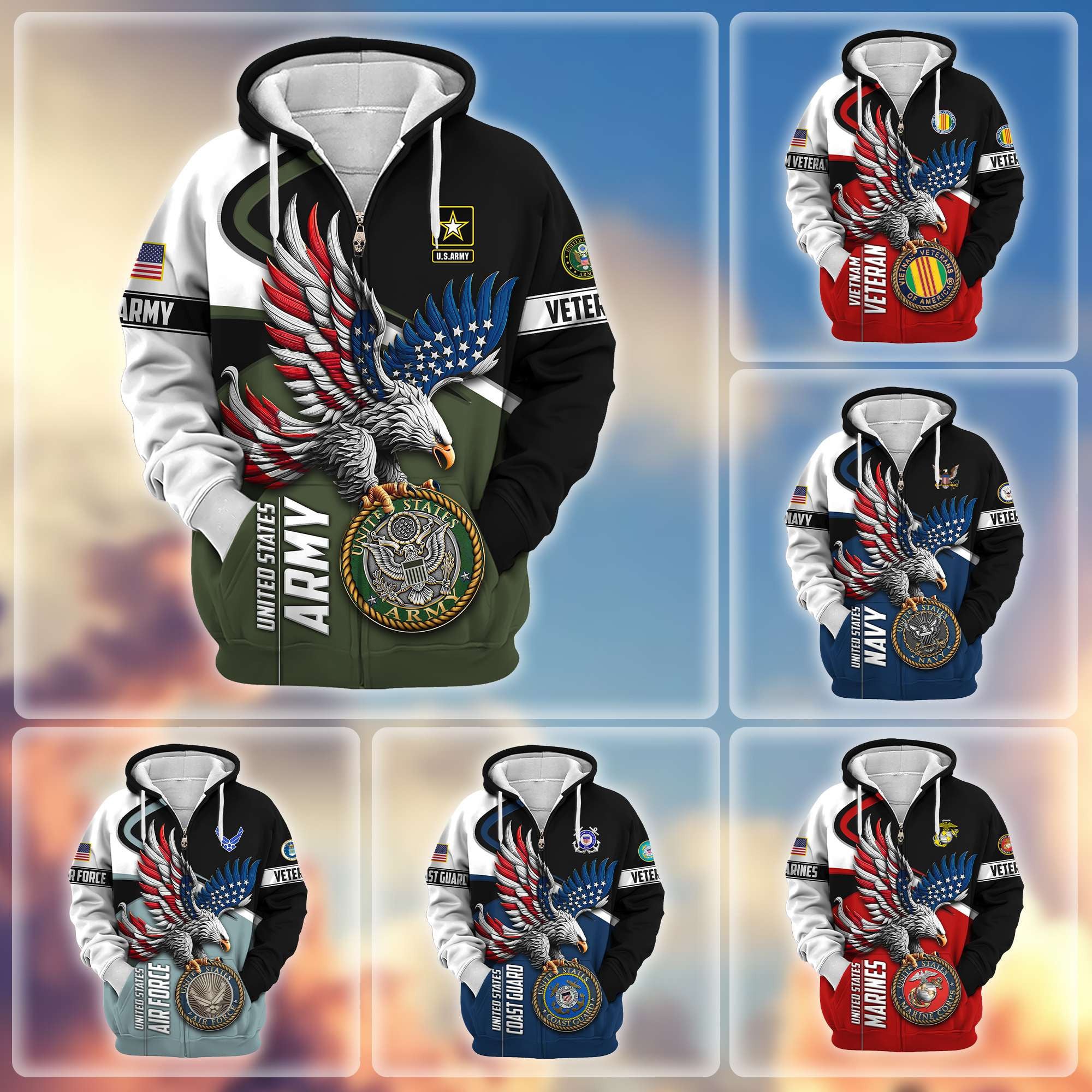 Premium US Veterans Zip Hoodie, Gifts For US Veterans
