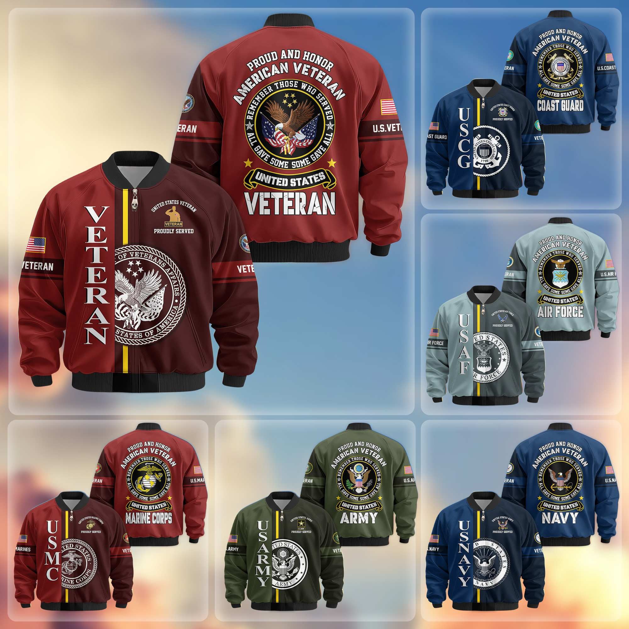 Premium Proudly Served US Veterans Bomber Jacket, Gifts For US Veterans