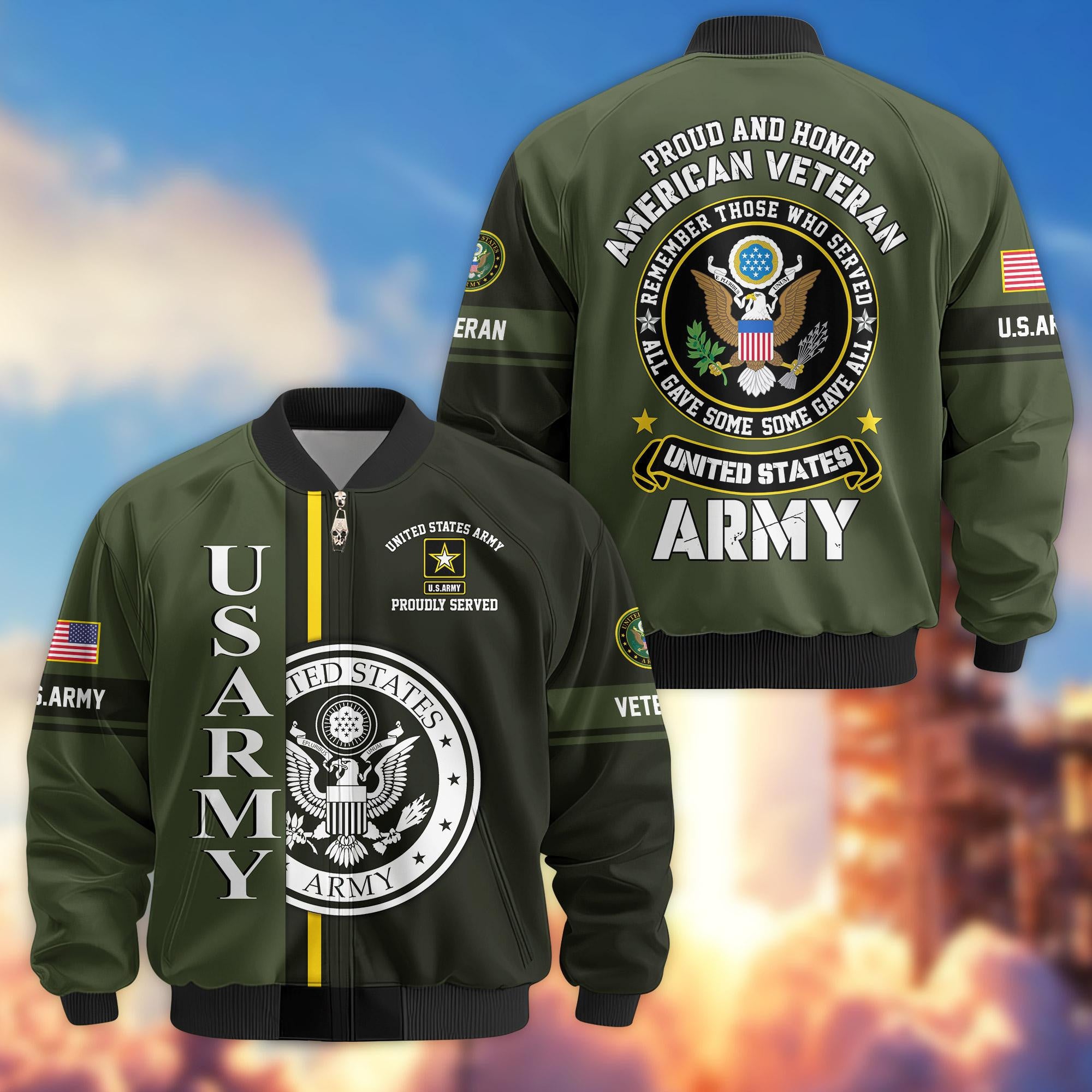 Premium Proudly Served US Veterans Bomber Jacket, Gifts For US Veterans