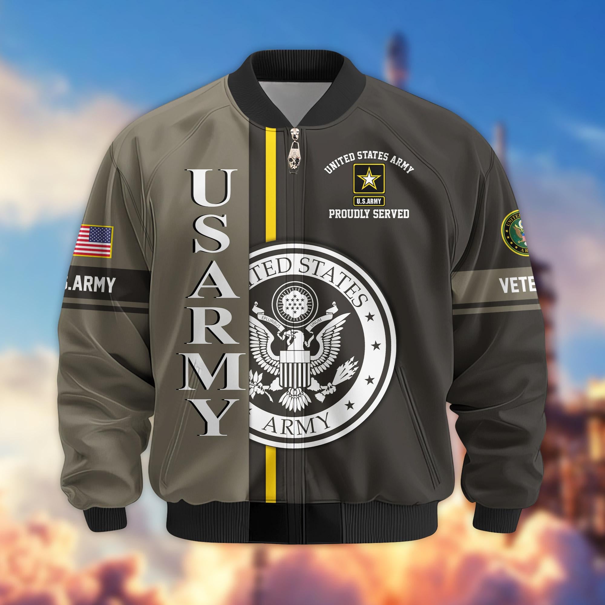 Premium Proudly Served US Veterans Bomber Jacket, Gifts For US Veterans