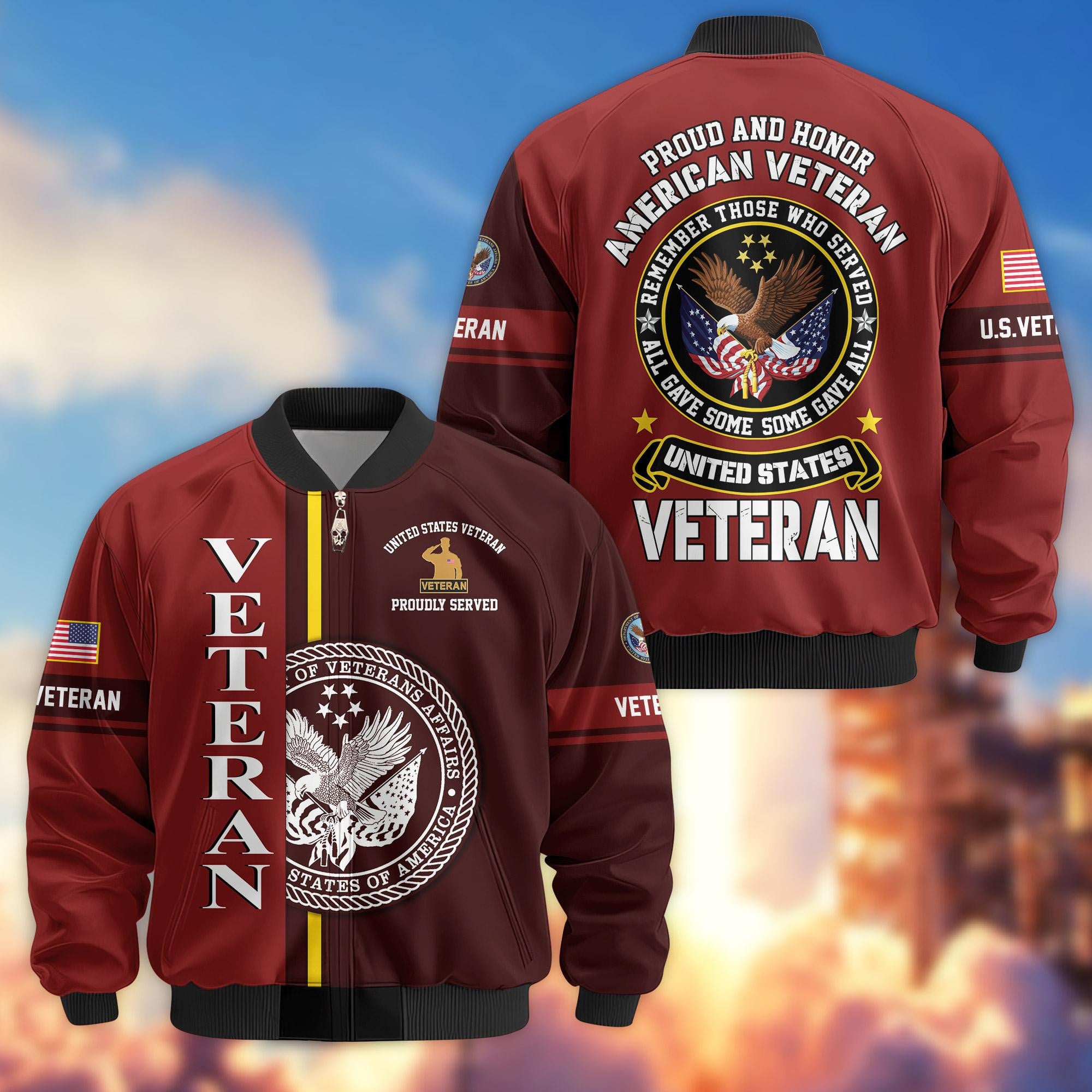 Premium Proudly Served US Veterans Bomber Jacket, Gifts For US Veterans