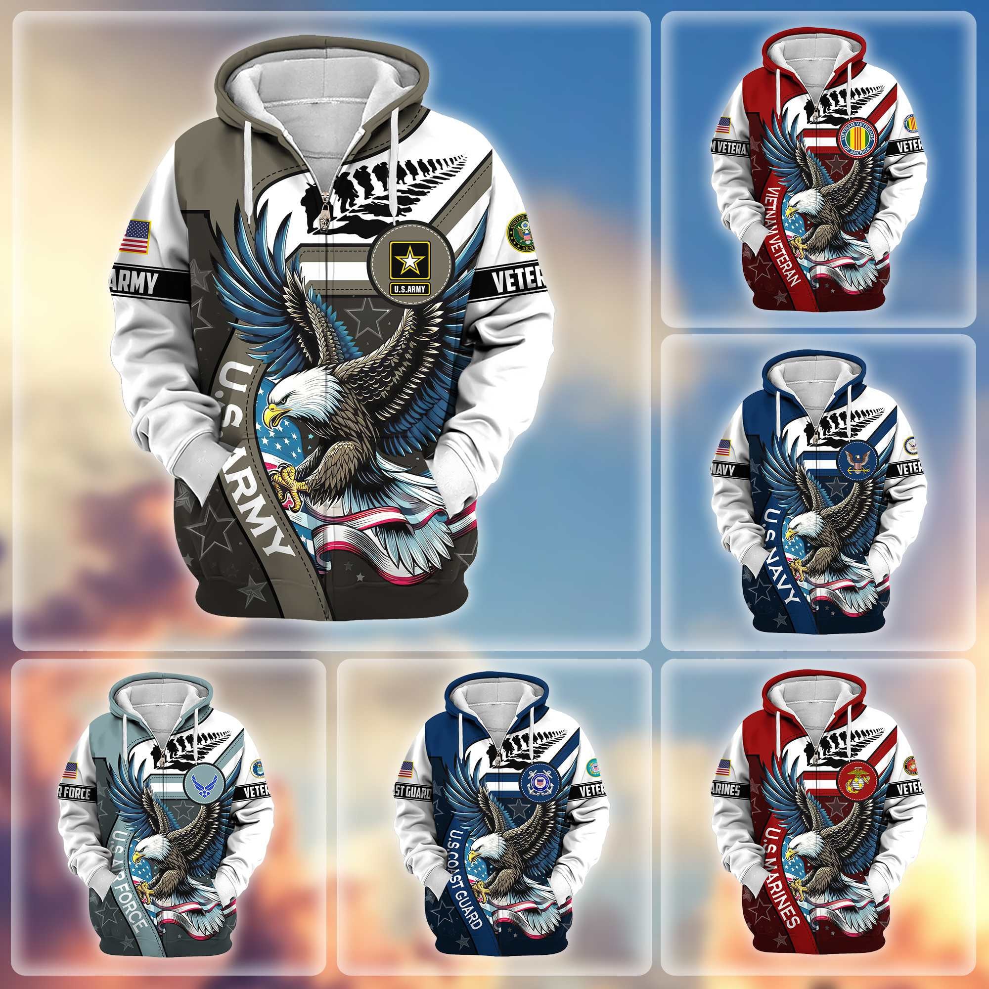 Premium Honoring All Who Served US Veterans Zip Hoodie, Gifts For US Veterans