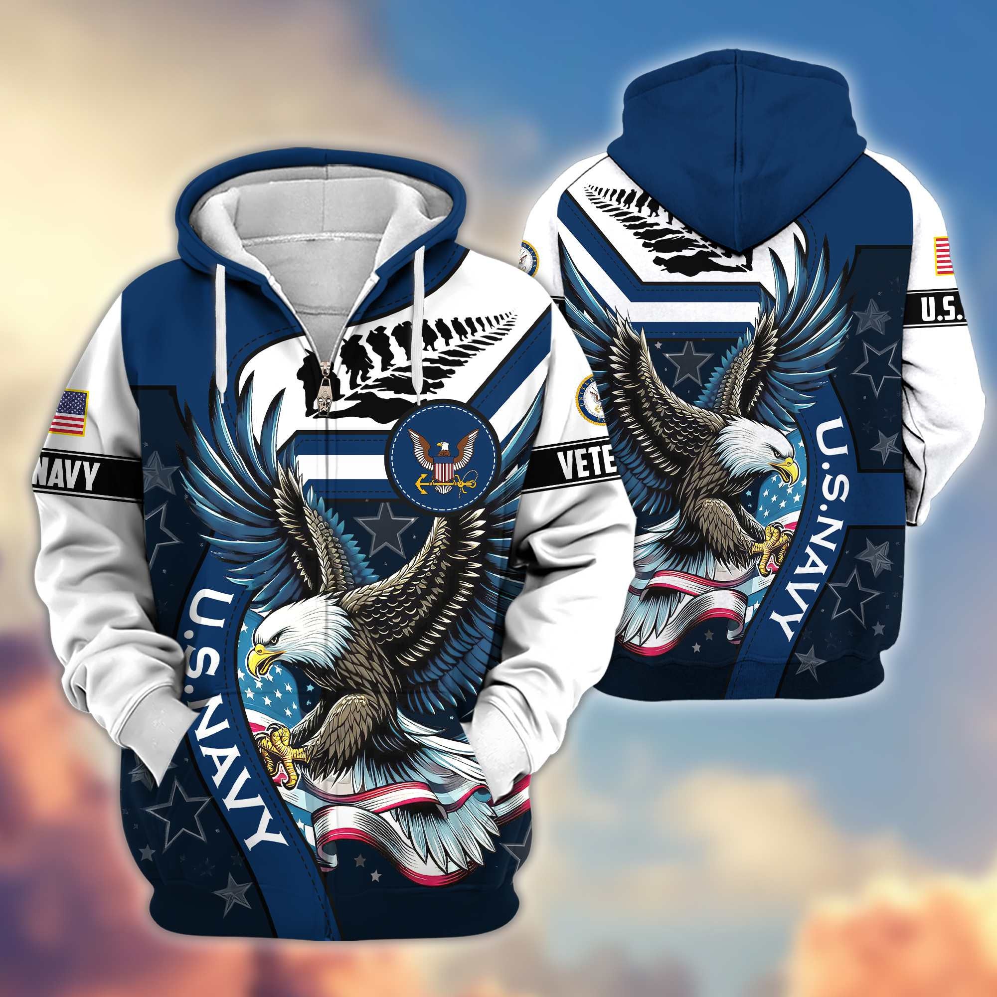 Premium Honoring All Who Served US Veterans Zip Hoodie, Gifts For US Veterans