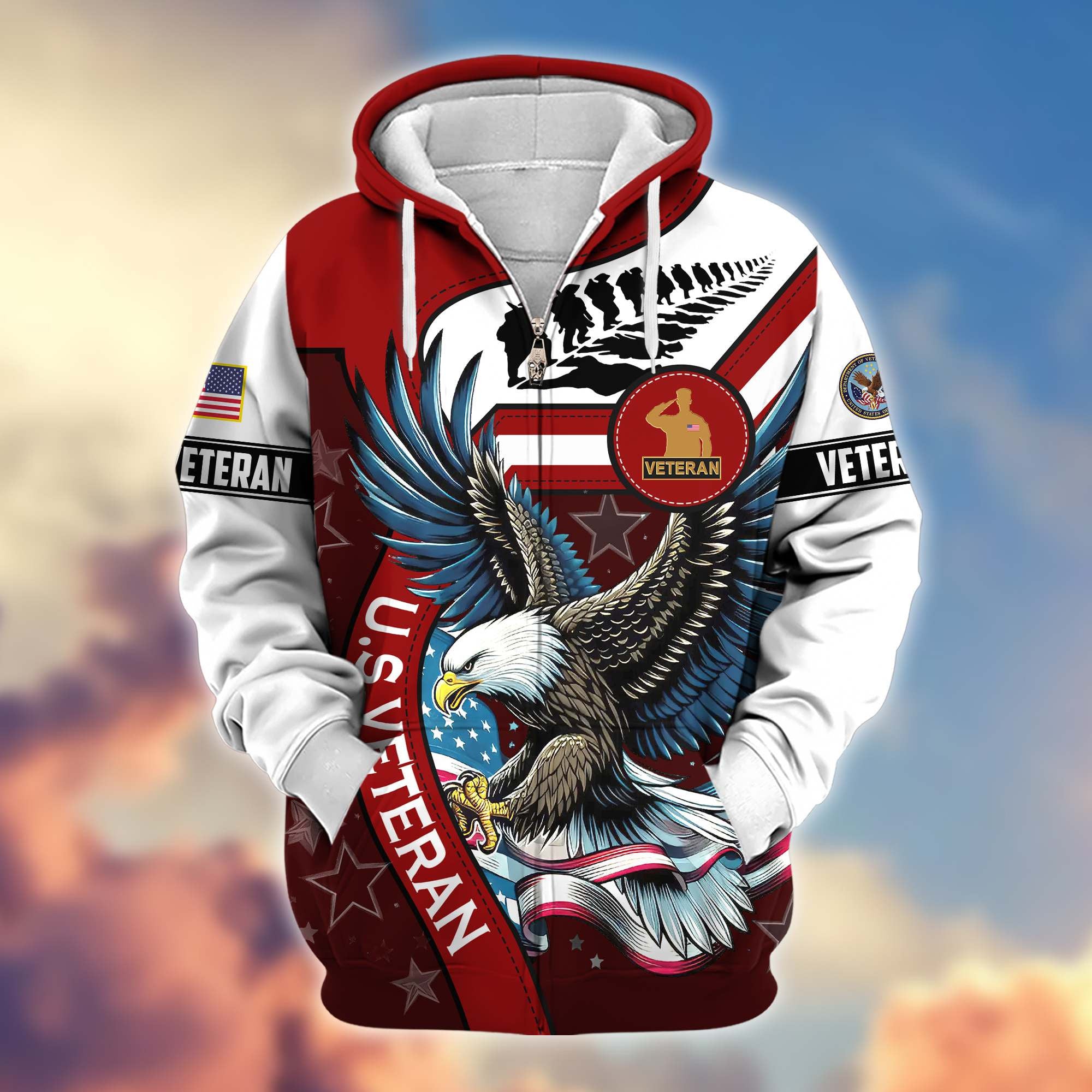Premium Honoring All Who Served US Veterans Zip Hoodie, Gifts For US Veterans
