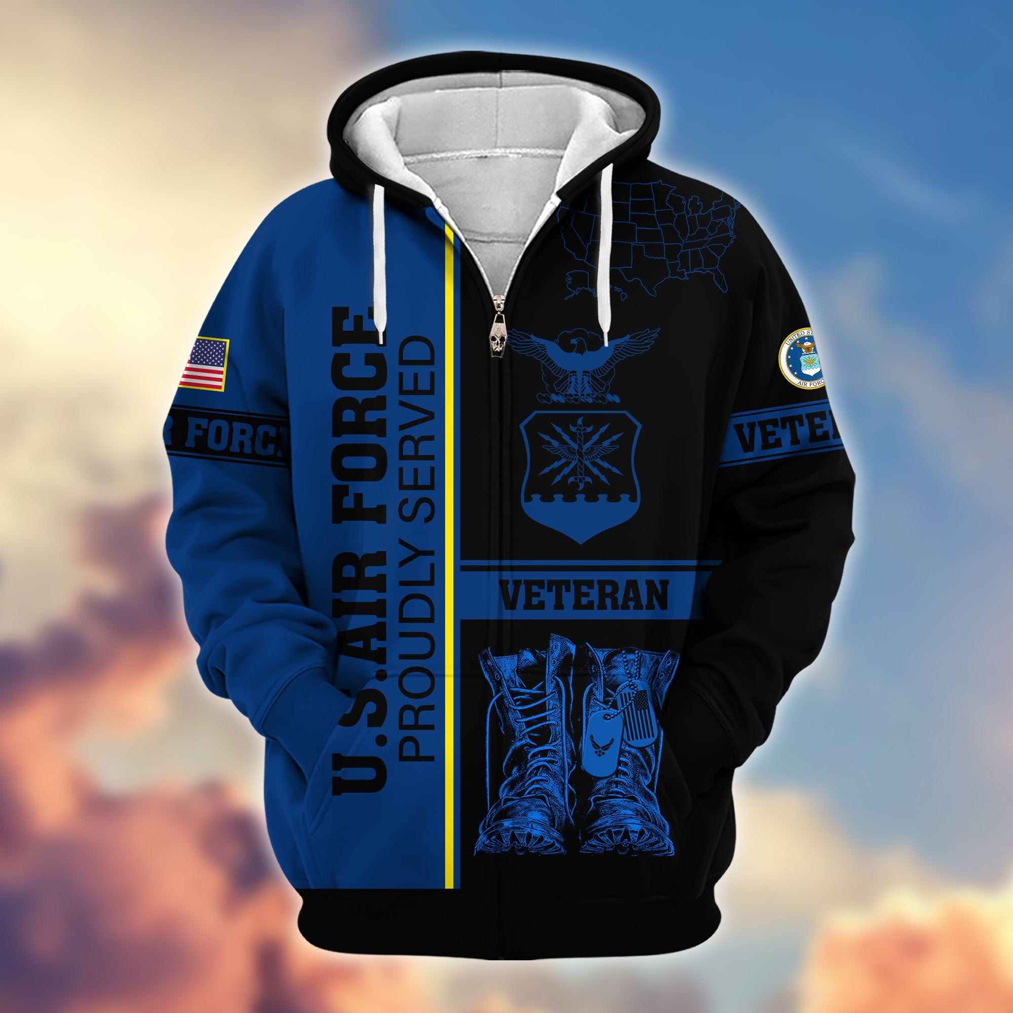 Premium US Veterans Zip Hoodie, Gifts For US Veterans Gifts On Father's Day, Armed Force Day, Independence Day, Veterans Day.