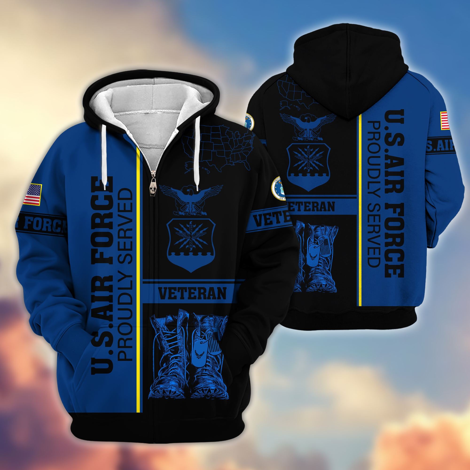 Premium US Veterans Zip Hoodie, Gifts For US Veterans Gifts On Father's Day, Armed Force Day, Independence Day, Veterans Day.