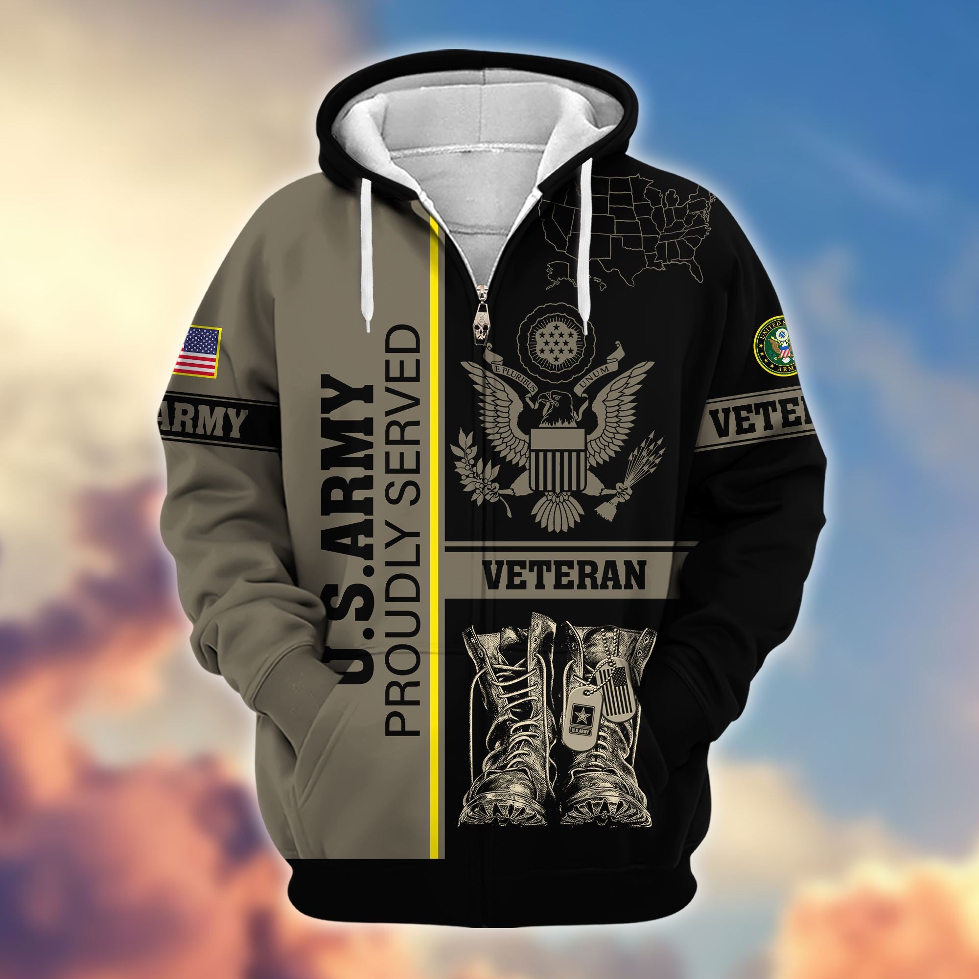 Premium US Veterans Zip Hoodie, Gifts For US Veterans Gifts On Father's Day, Armed Force Day, Independence Day, Veterans Day.