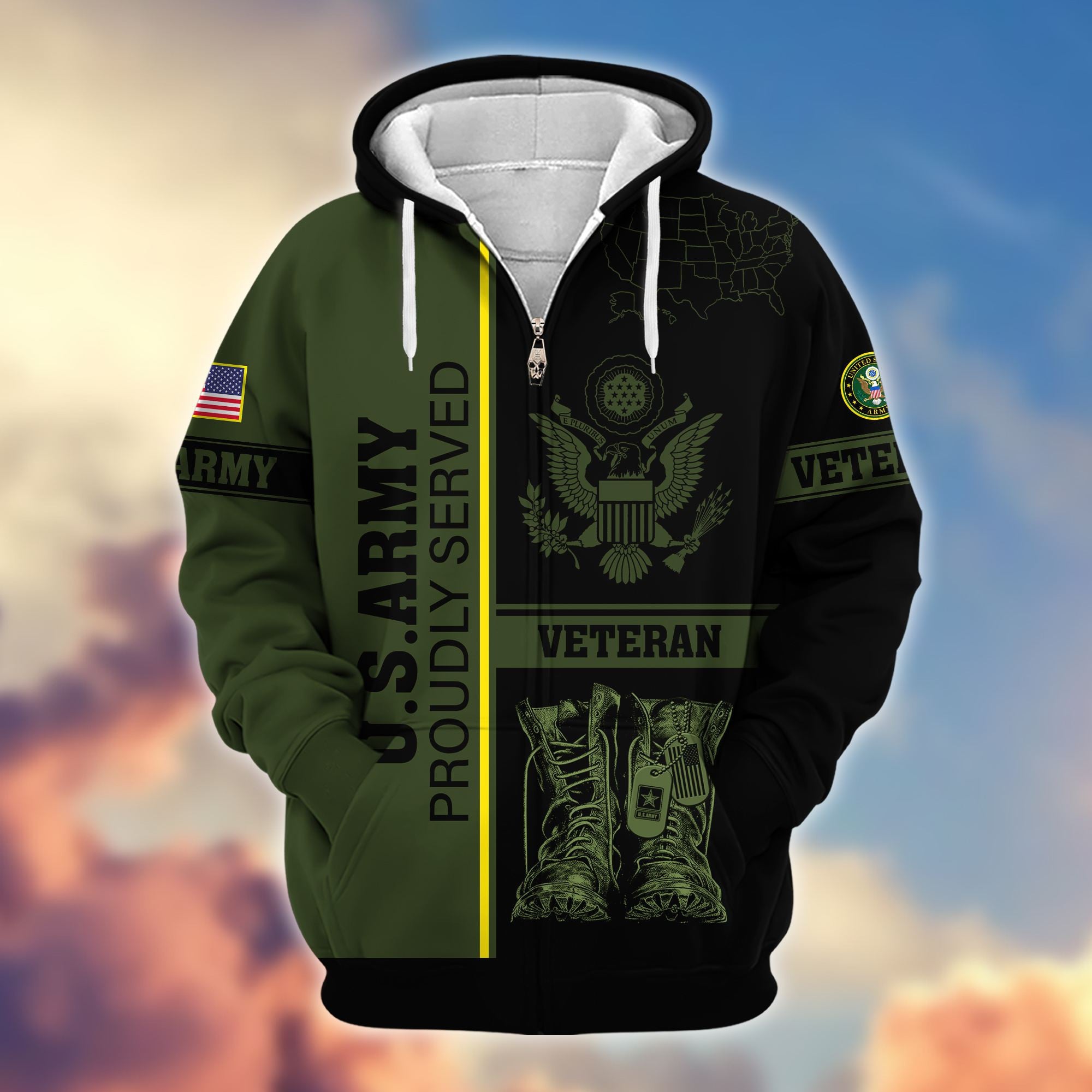 Premium US Veterans Zip Hoodie, Gifts For US Veterans Gifts On Father's Day, Armed Force Day, Independence Day, Veterans Day.