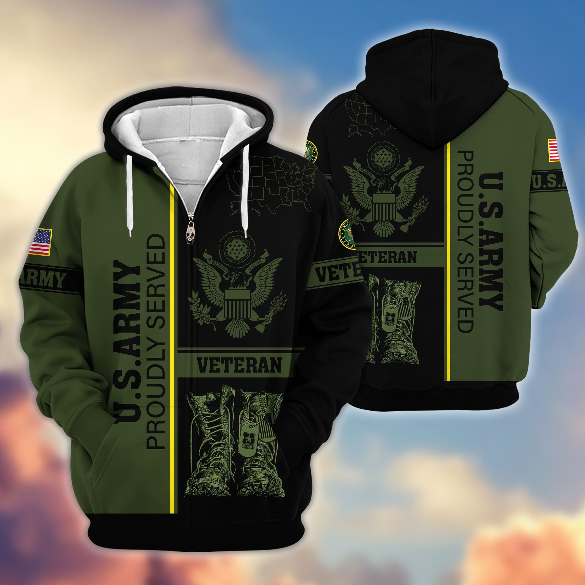 Premium US Veterans Zip Hoodie, Gifts For US Veterans Gifts On Father's Day, Armed Force Day, Independence Day, Veterans Day.