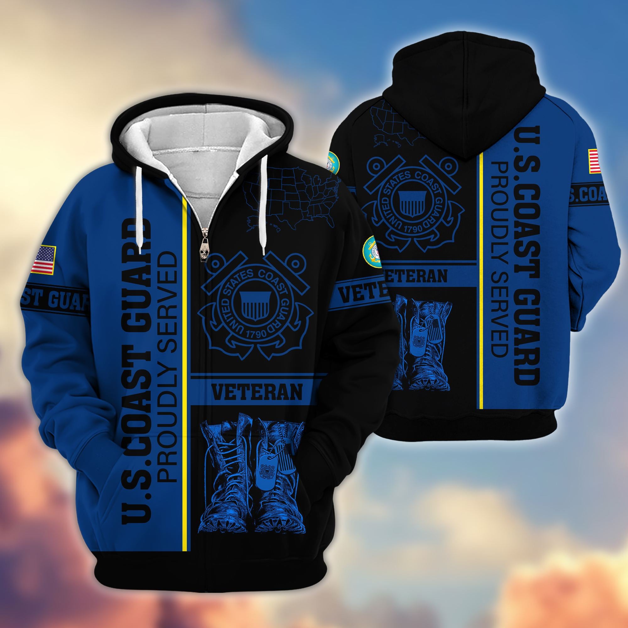Premium US Veterans Zip Hoodie, Gifts For US Veterans Gifts On Father's Day, Armed Force Day, Independence Day, Veterans Day.
