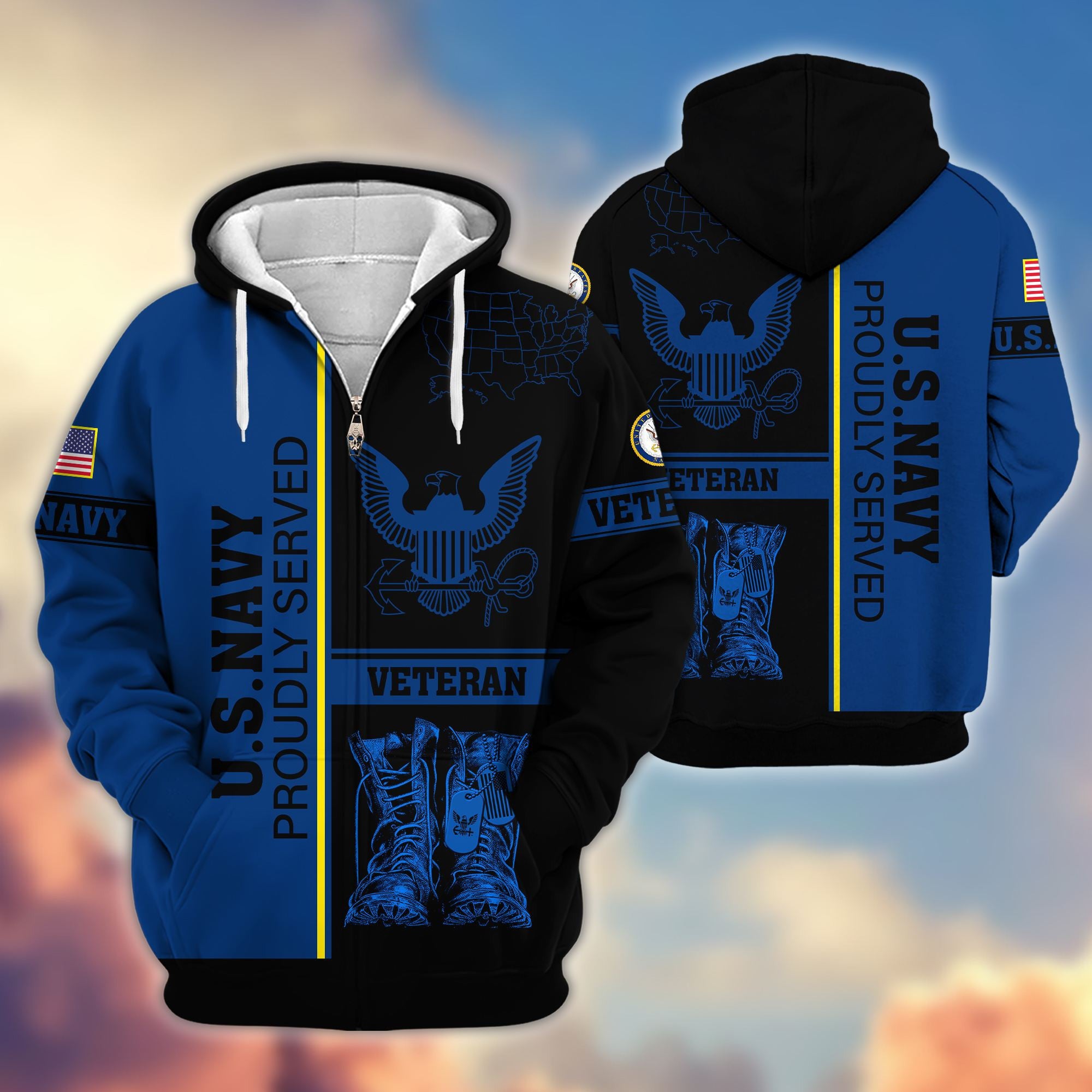 Premium US Veterans Zip Hoodie, Gifts For US Veterans Gifts On Father's Day, Armed Force Day, Independence Day, Veterans Day.