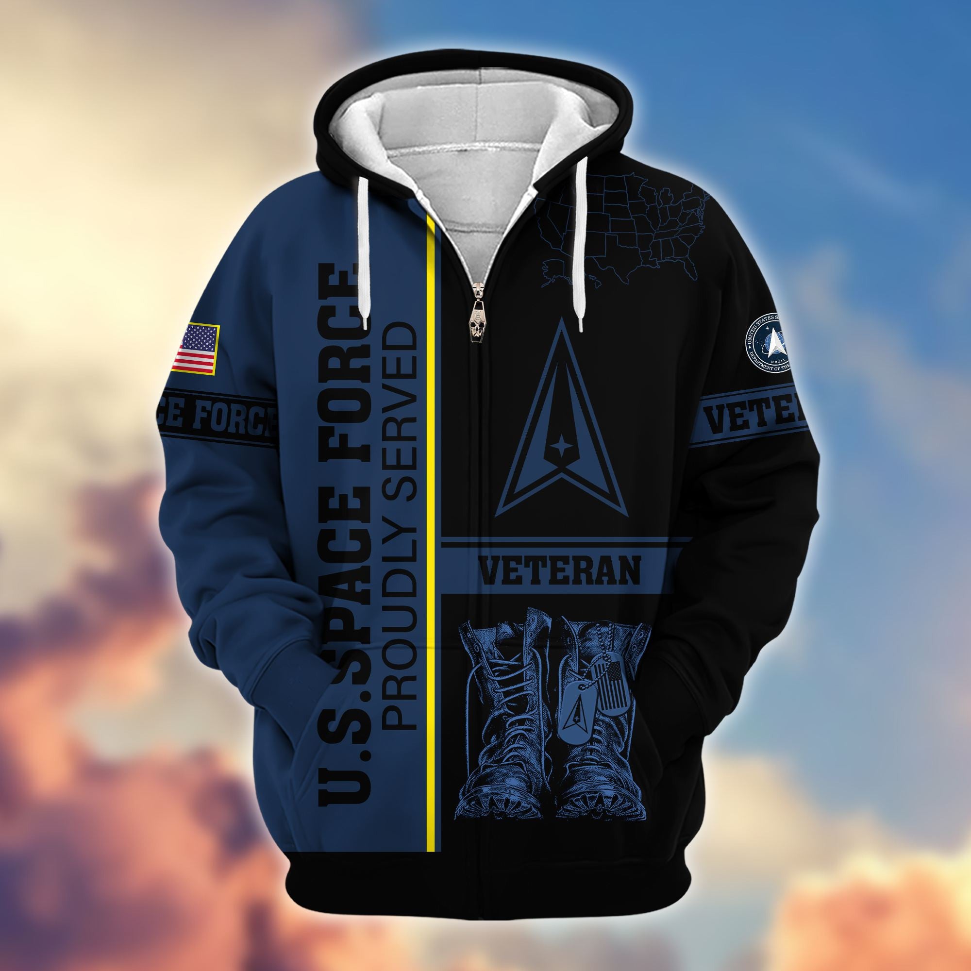 Premium US Veterans Zip Hoodie, Gifts For US Veterans Gifts On Father's Day, Armed Force Day, Independence Day, Veterans Day.