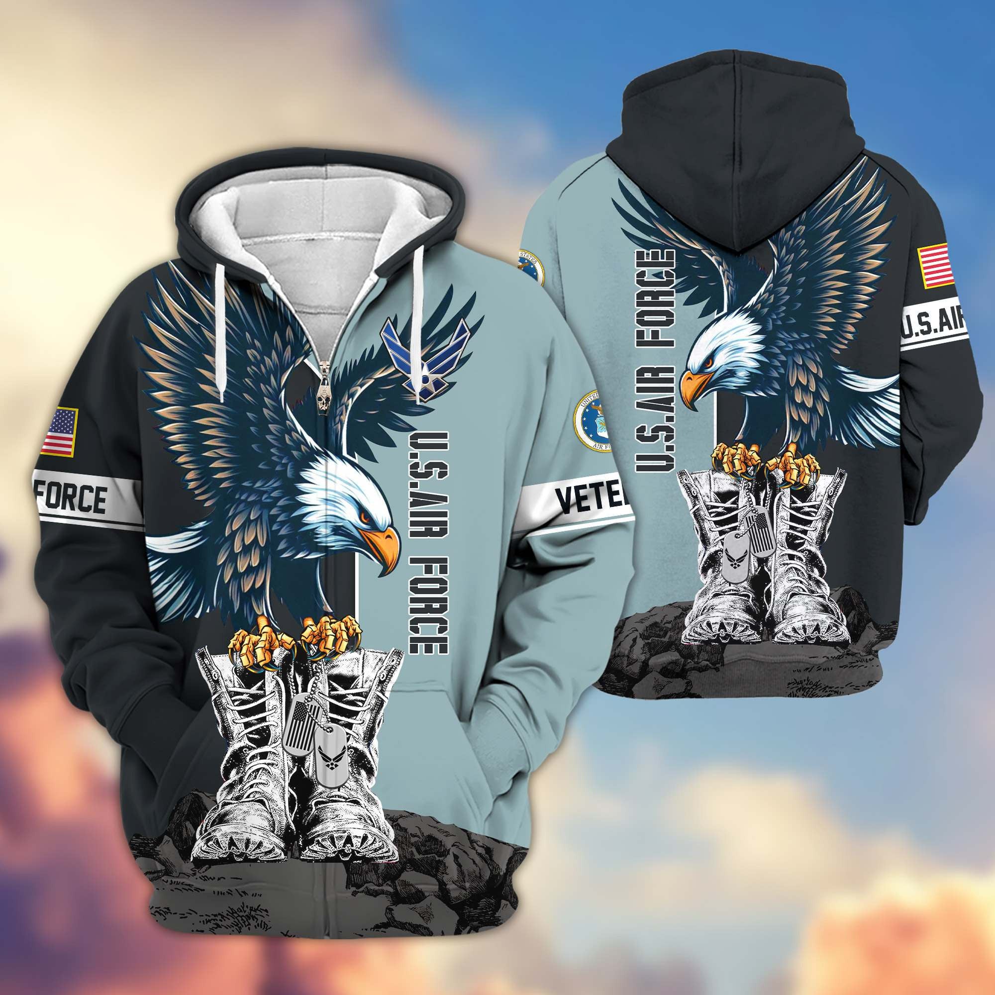 Premium US Veterans Zip Hoodie, Gifts For US Veterans, Gifts For Dad, Gifts On Armed Force Day, Independence Day, Veterans Day.