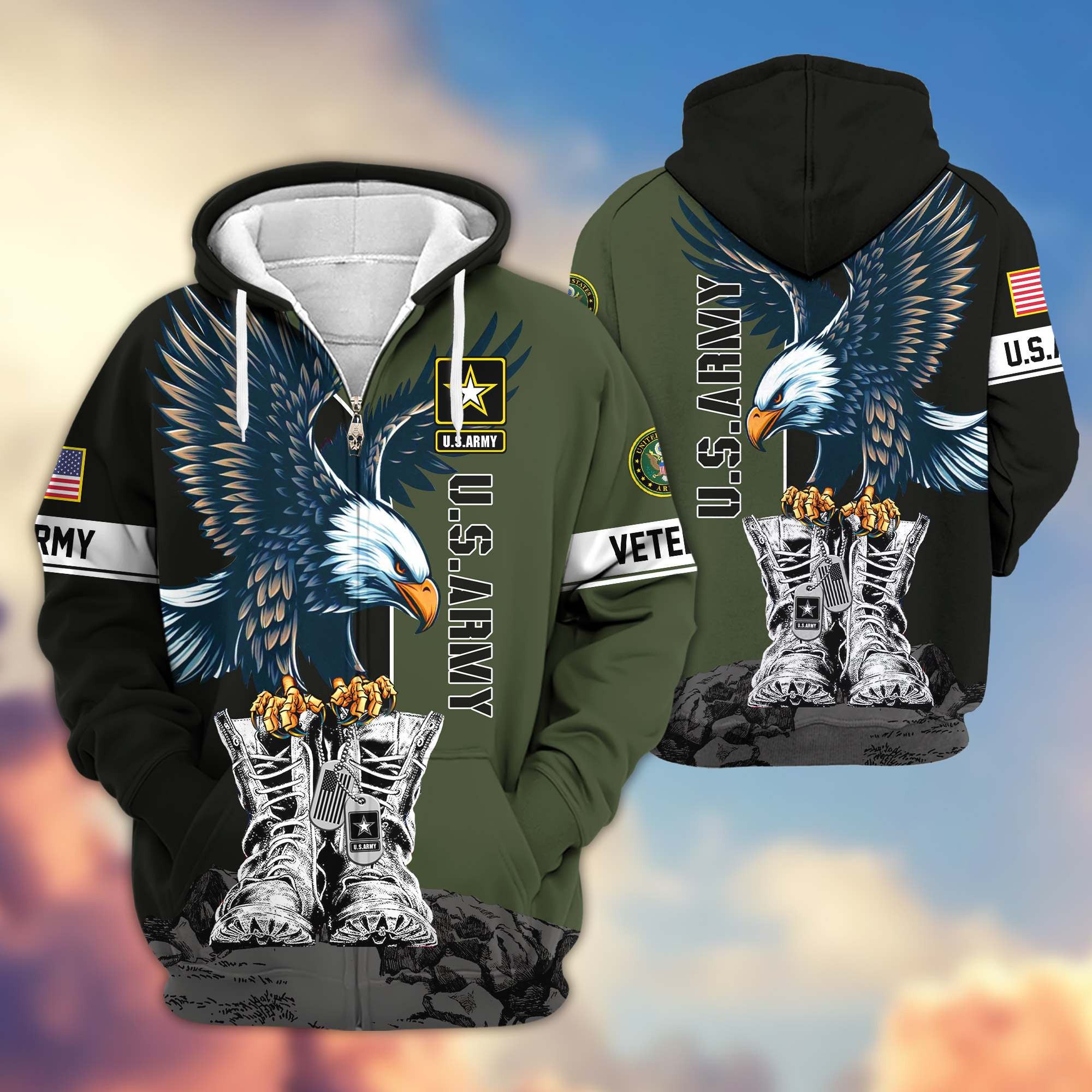 Premium US Veterans Zip Hoodie, Gifts For US Veterans, Gifts For Dad, Gifts On Armed Force Day, Independence Day, Veterans Day.