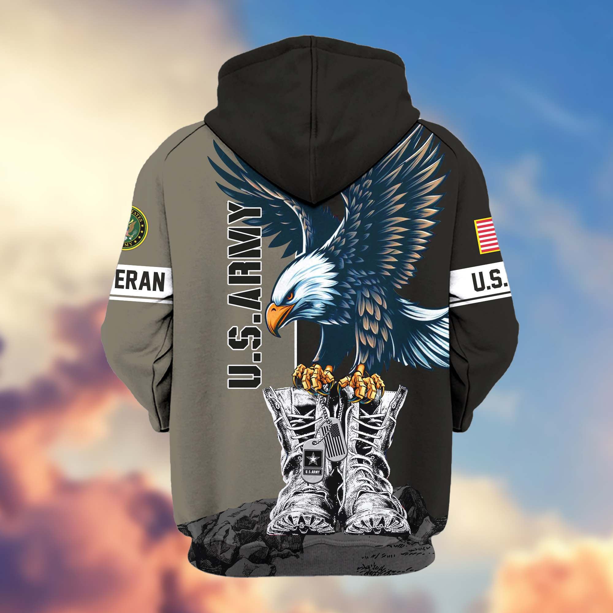 Premium US Veterans Zip Hoodie, Gifts For US Veterans, Gifts For Dad, Gifts On Armed Force Day, Independence Day, Veterans Day.