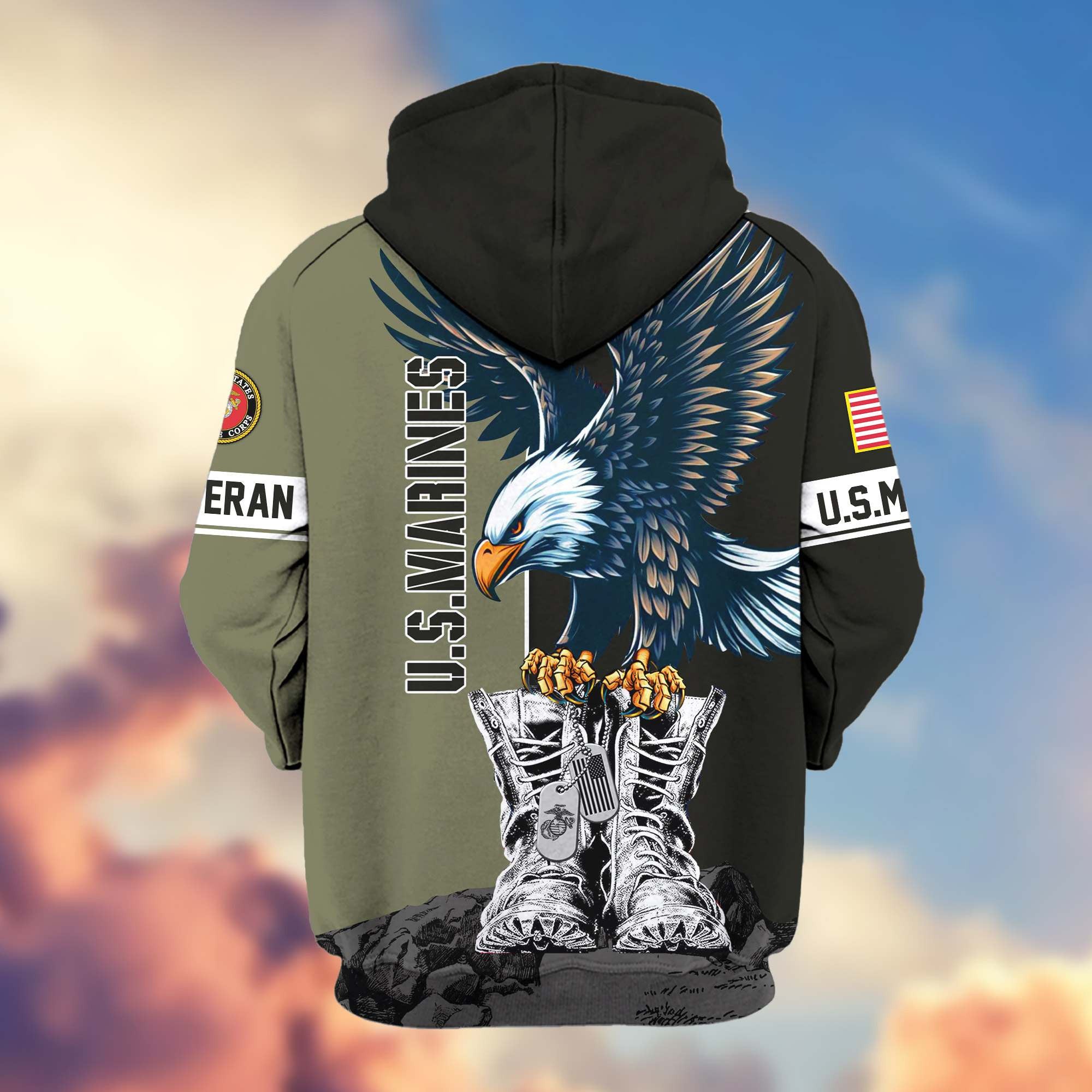 Premium US Veterans Zip Hoodie, Gifts For US Veterans, Gifts For Dad, Gifts On Armed Force Day, Independence Day, Veterans Day.