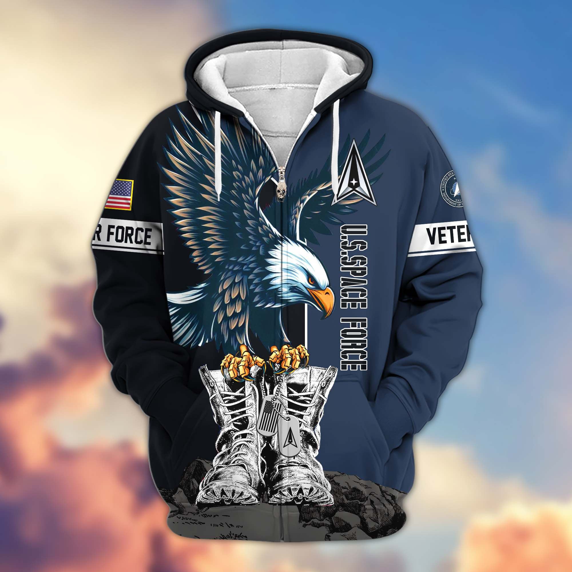 Premium US Veterans Zip Hoodie, Gifts For US Veterans, Gifts For Dad, Gifts On Armed Force Day, Independence Day, Veterans Day.
