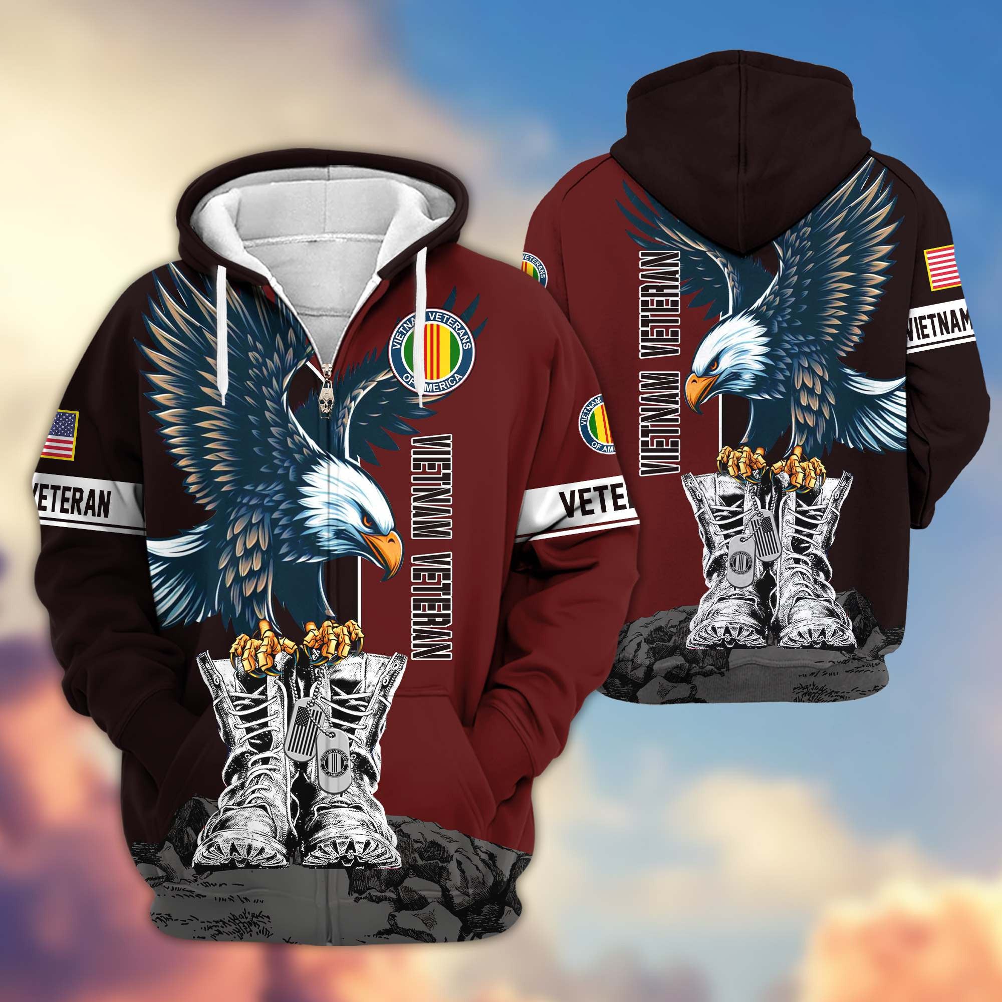 Premium US Veterans Zip Hoodie, Gifts For US Veterans, Gifts For Dad, Gifts On Armed Force Day, Independence Day, Veterans Day.