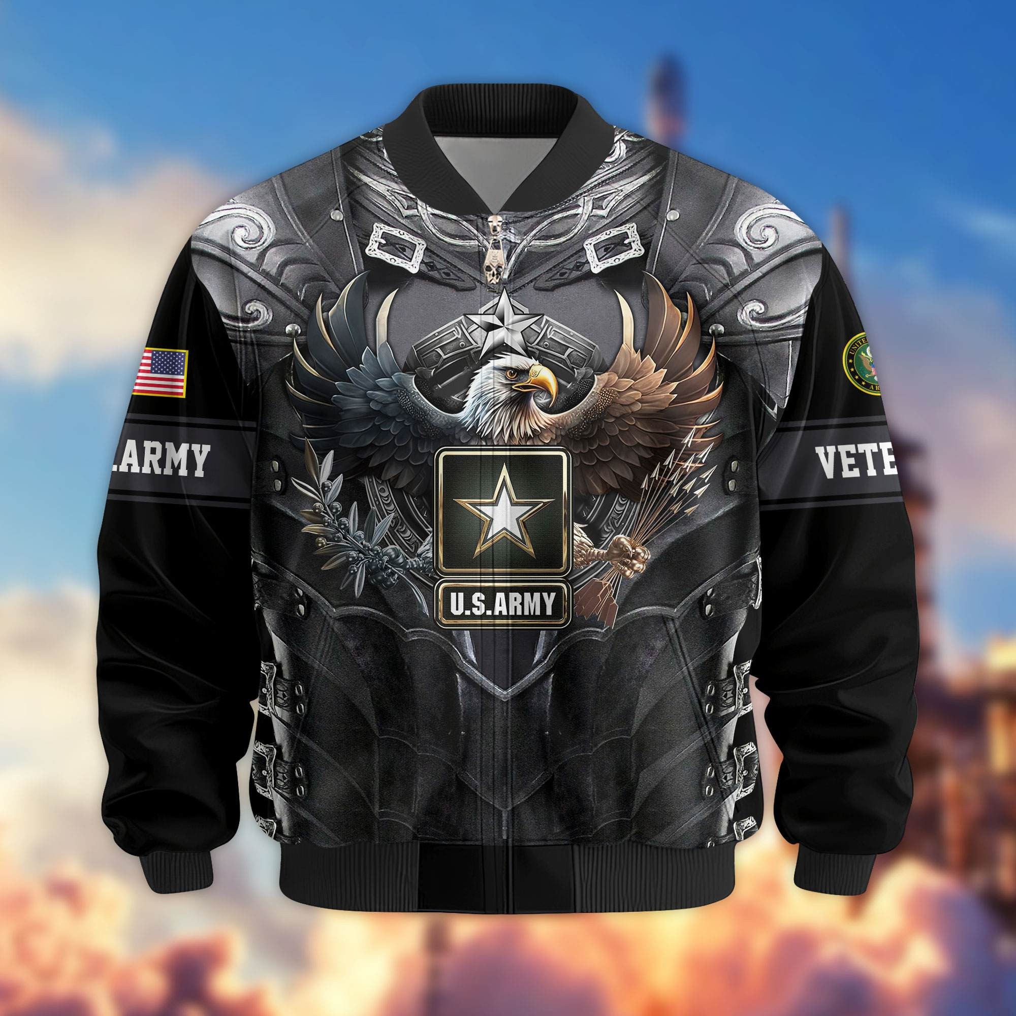 Premium US Veterans Bomber Jacket, Gifts For US Veterans, Gifts On Father's Day, Armed Force Day, Independence Day, Veterans Day.