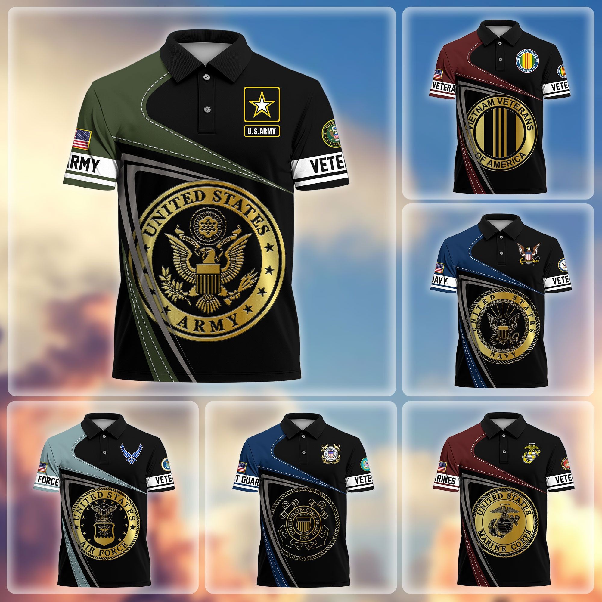 Premium US Veterans Polo Shirt, Gifts For US Veterans, Gifts On Father's Day, Independence Day, Veterans Day.