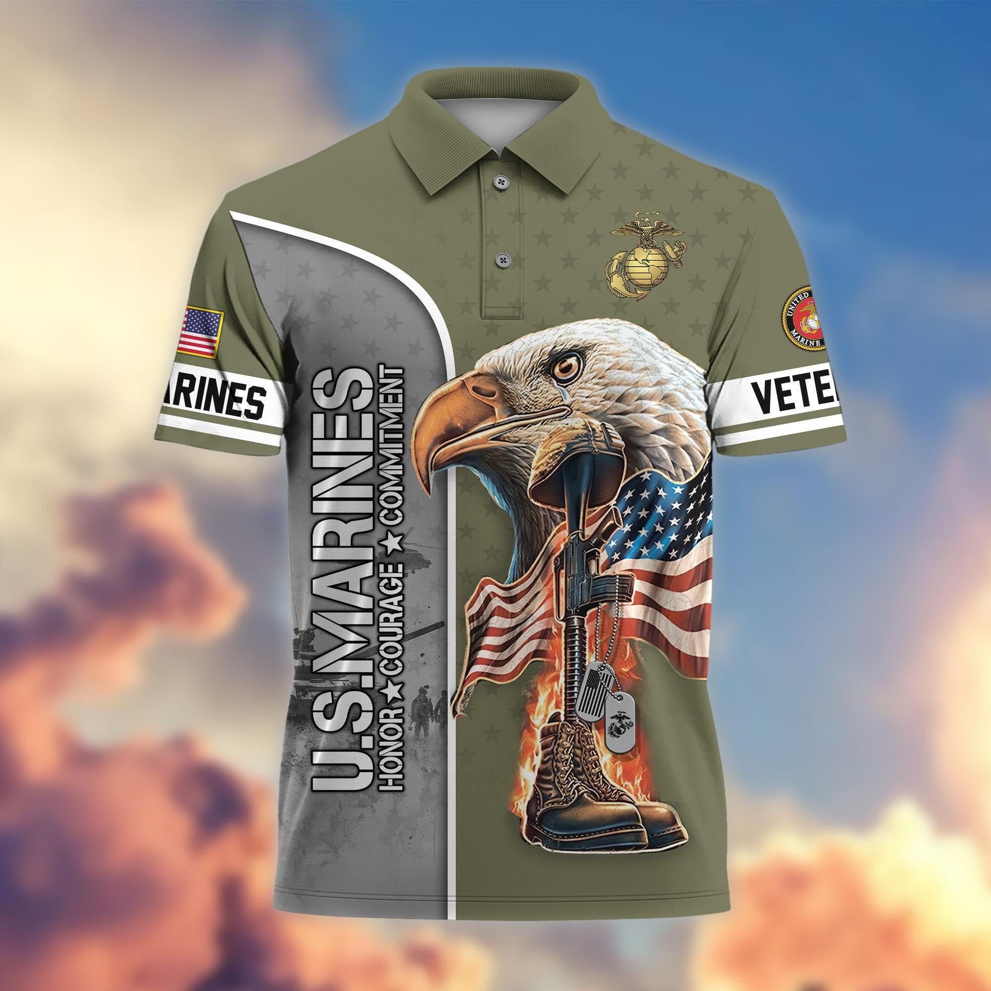 Premium US Veterans Polo Shirt, Gifts For US Veterans, Gifts On Father's Day, Independence Day, Veterans Day.