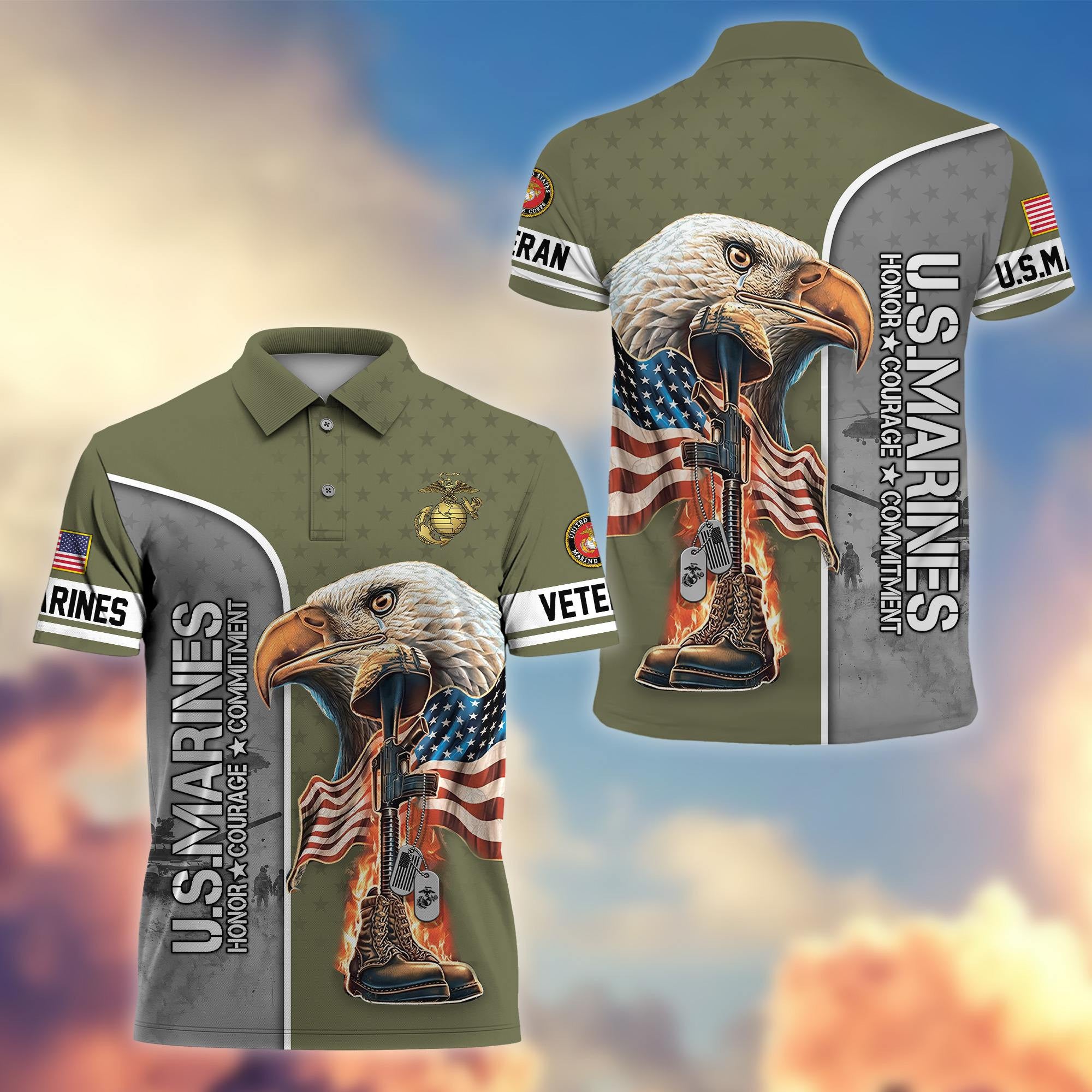 Premium US Veterans Polo Shirt, Gifts For US Veterans, Gifts On Father's Day, Independence Day, Veterans Day.