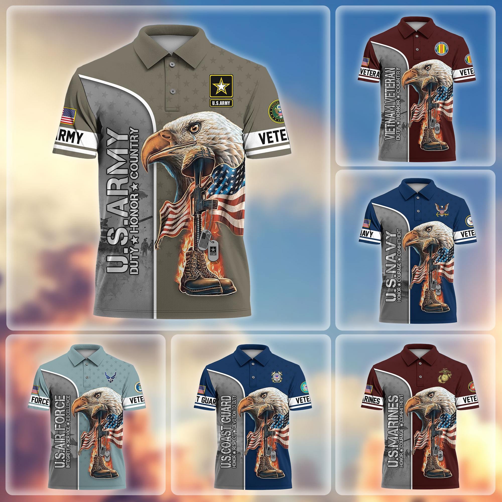 Premium US Veterans Polo Shirt, Gifts For US Veterans, Gifts On Father's Day, Independence Day, Veterans Day.