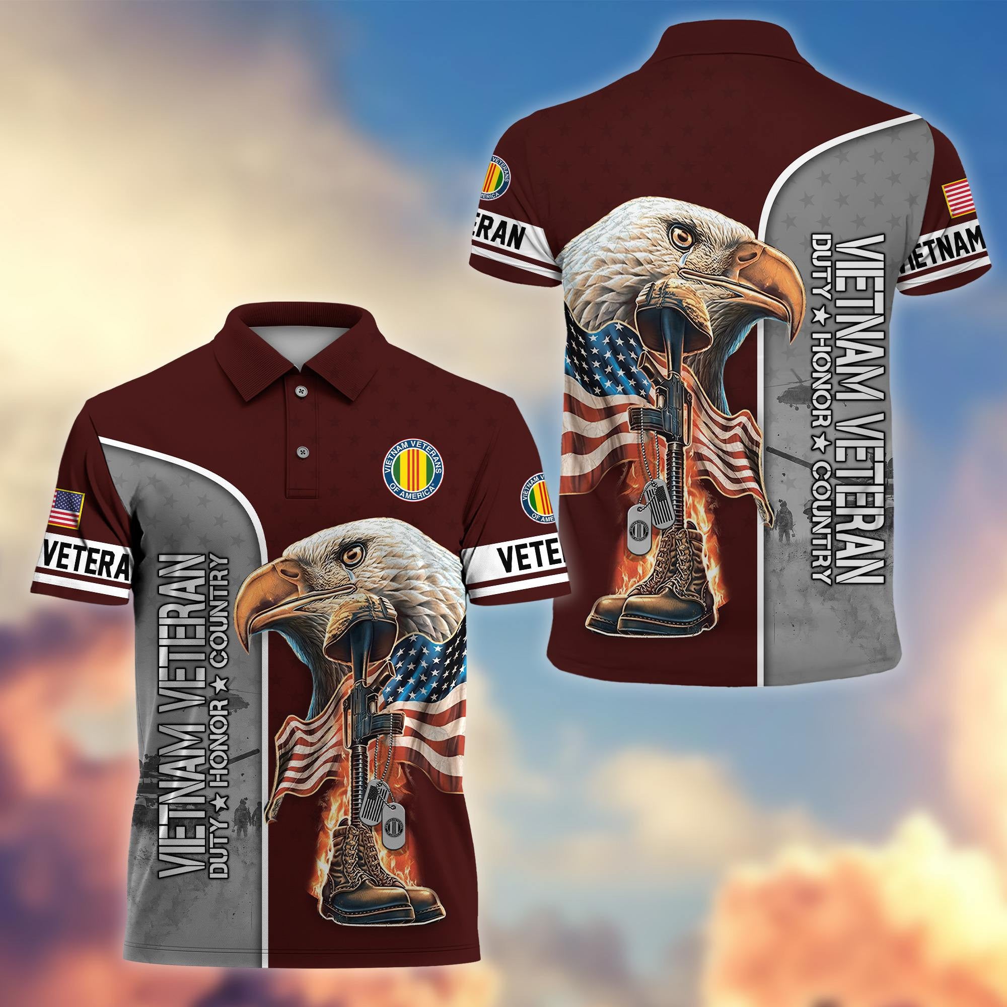 Premium US Veterans Polo Shirt, Gifts For US Veterans, Gifts On Father's Day, Independence Day, Veterans Day.