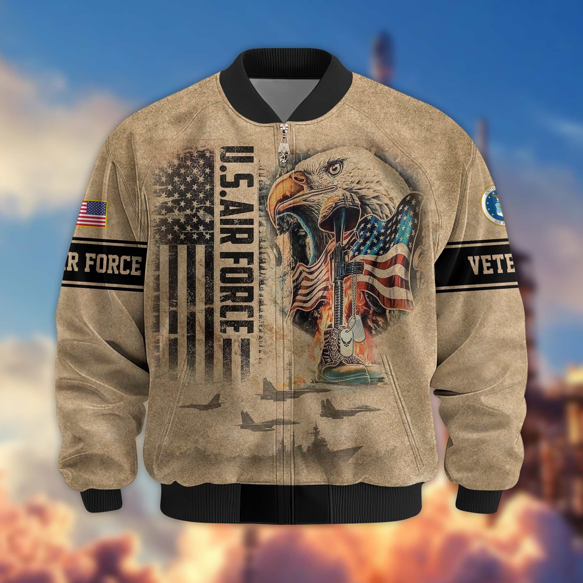 Premium US Veterans Bomer Jackets, Gifts For US Veterans, Gifts On Father's Day, Armed Forces Day, Independence Day, Veterans Day.
