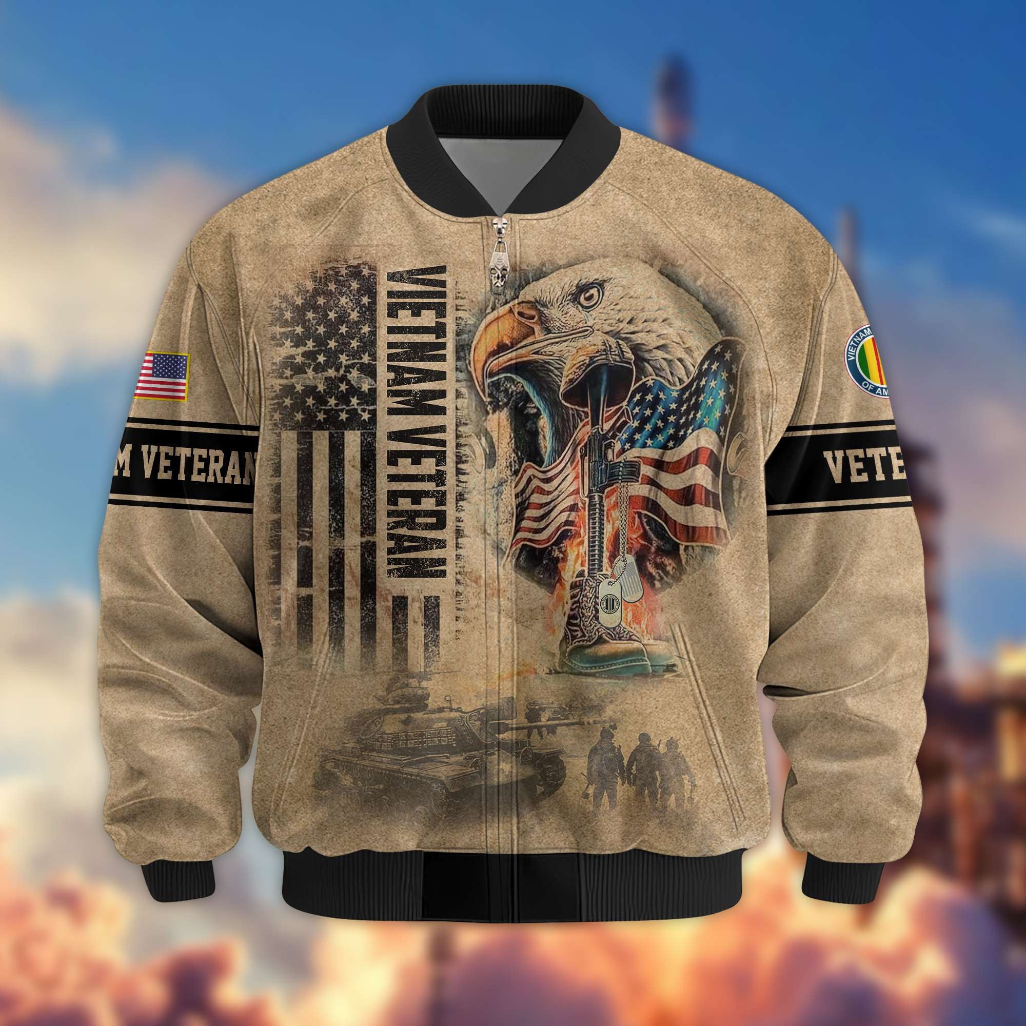 Premium US Veterans Bomer Jackets, Gifts For US Veterans, Gifts On Father's Day, Armed Forces Day, Independence Day, Veterans Day.