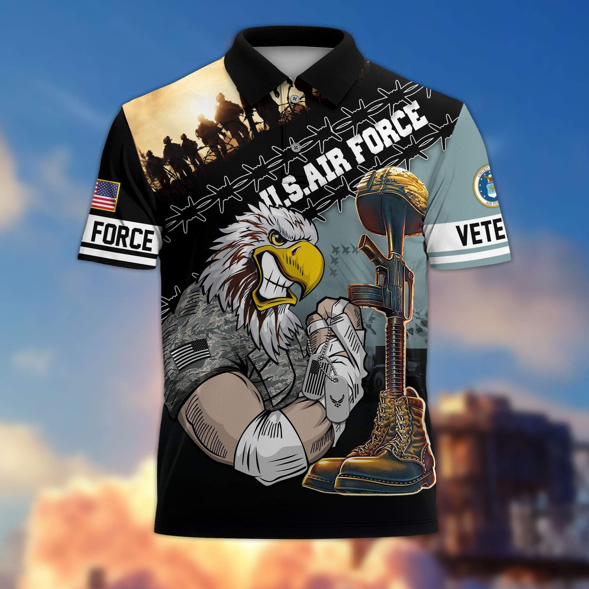 Premium US Veterans Polo Shirt, Gifts For Dad, For Husband, Gifts For US Veterans, Gifts On Father's Day, Independence Day, Veterans Day.