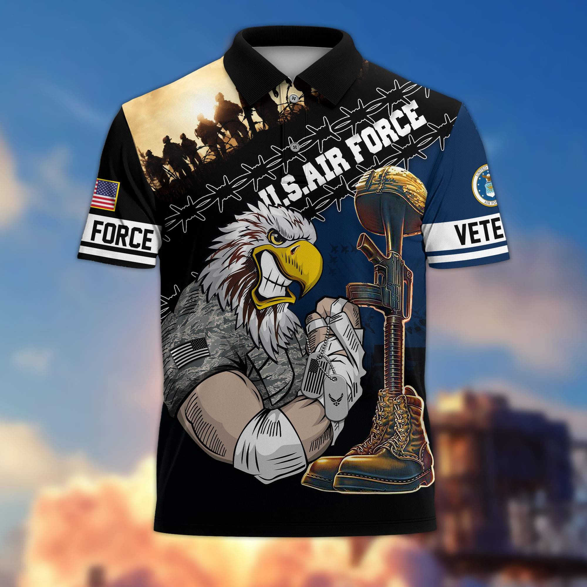 Premium US Veterans Polo Shirt, Gifts For Dad, For Husband, Gifts For US Veterans, Gifts On Father's Day, Independence Day, Veterans Day.