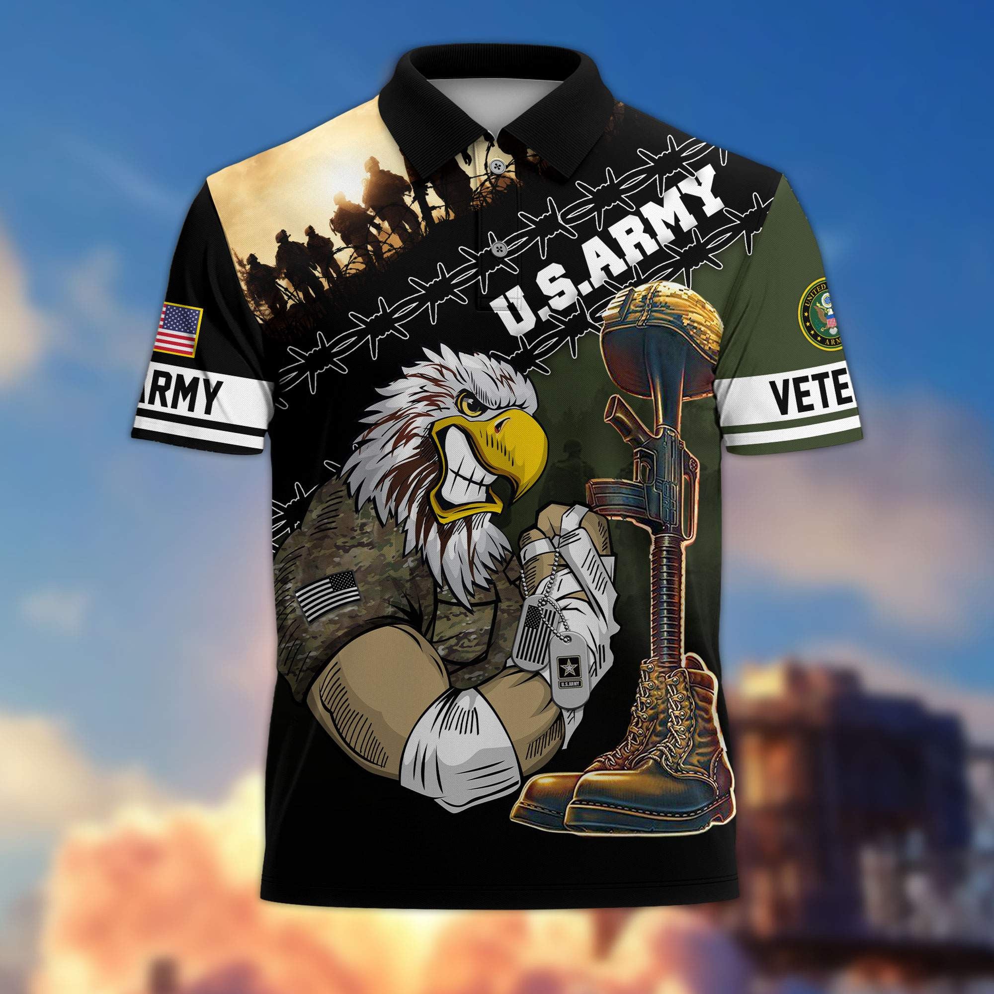 Premium US Veterans Polo Shirt, Gifts For Dad, For Husband, Gifts For US Veterans, Gifts On Father's Day, Independence Day, Veterans Day.