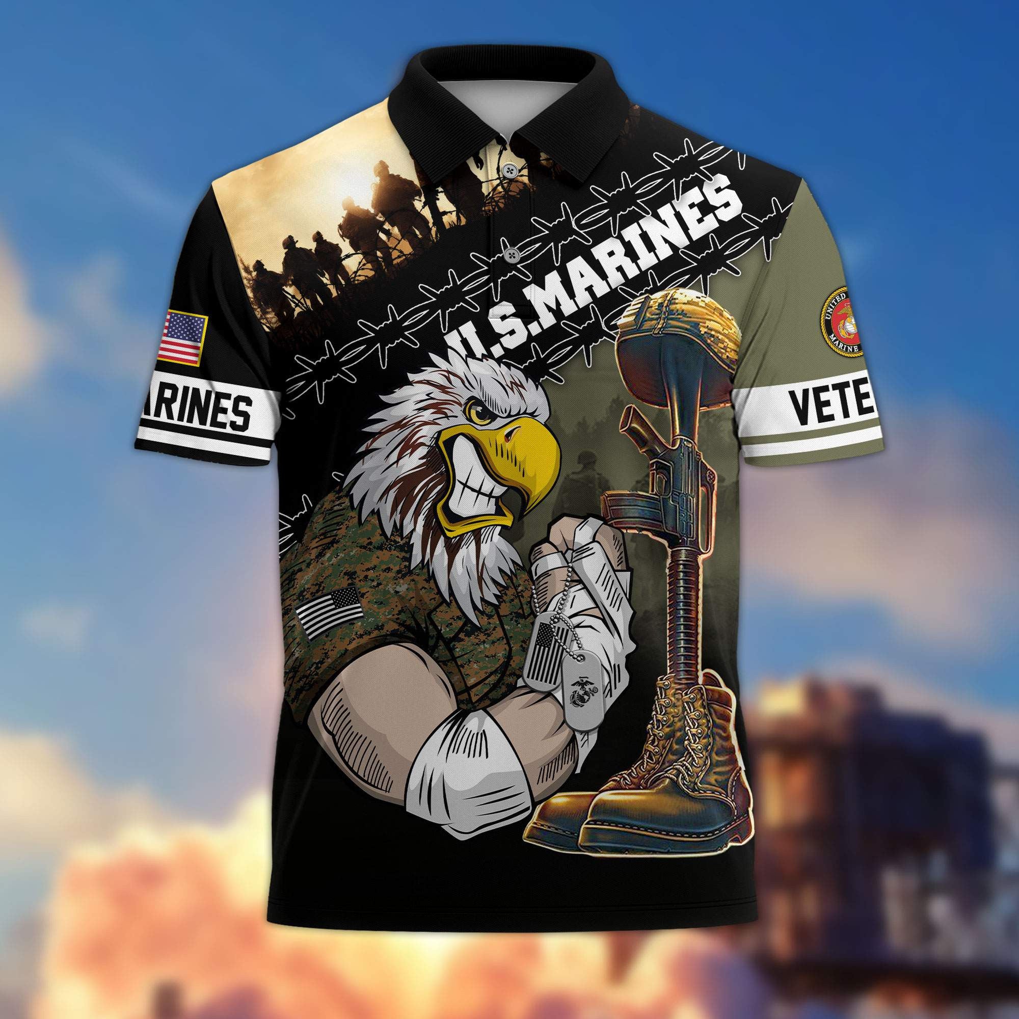 Premium US Veterans Polo Shirt, Gifts For Dad, For Husband, Gifts For US Veterans, Gifts On Father's Day, Independence Day, Veterans Day.