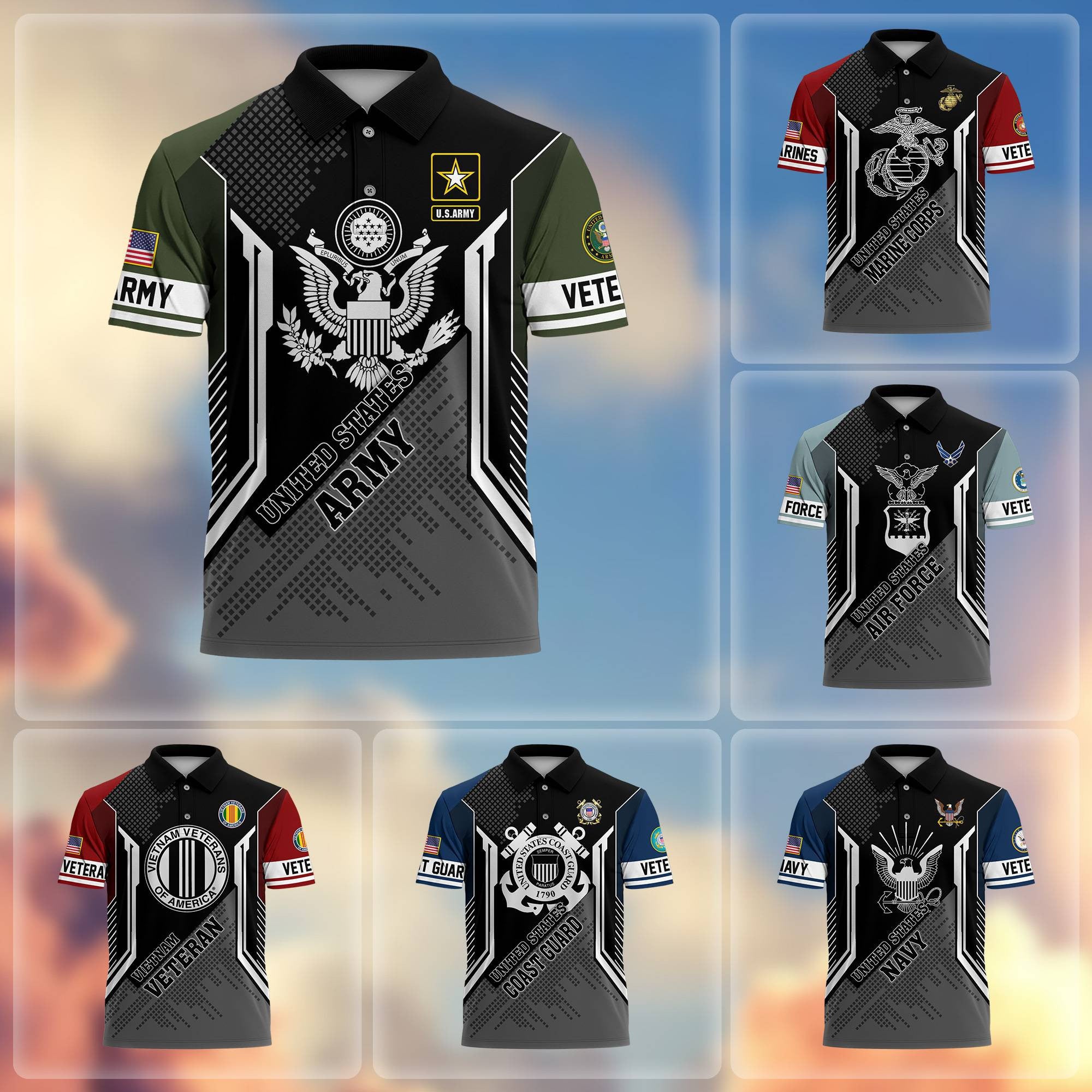 Premium US Veterans Polo Shirt, Gifts For Dad, For Husband, Gifts For US Veterans, Gifts On Father's Day, Independence Day, Veterans Day.