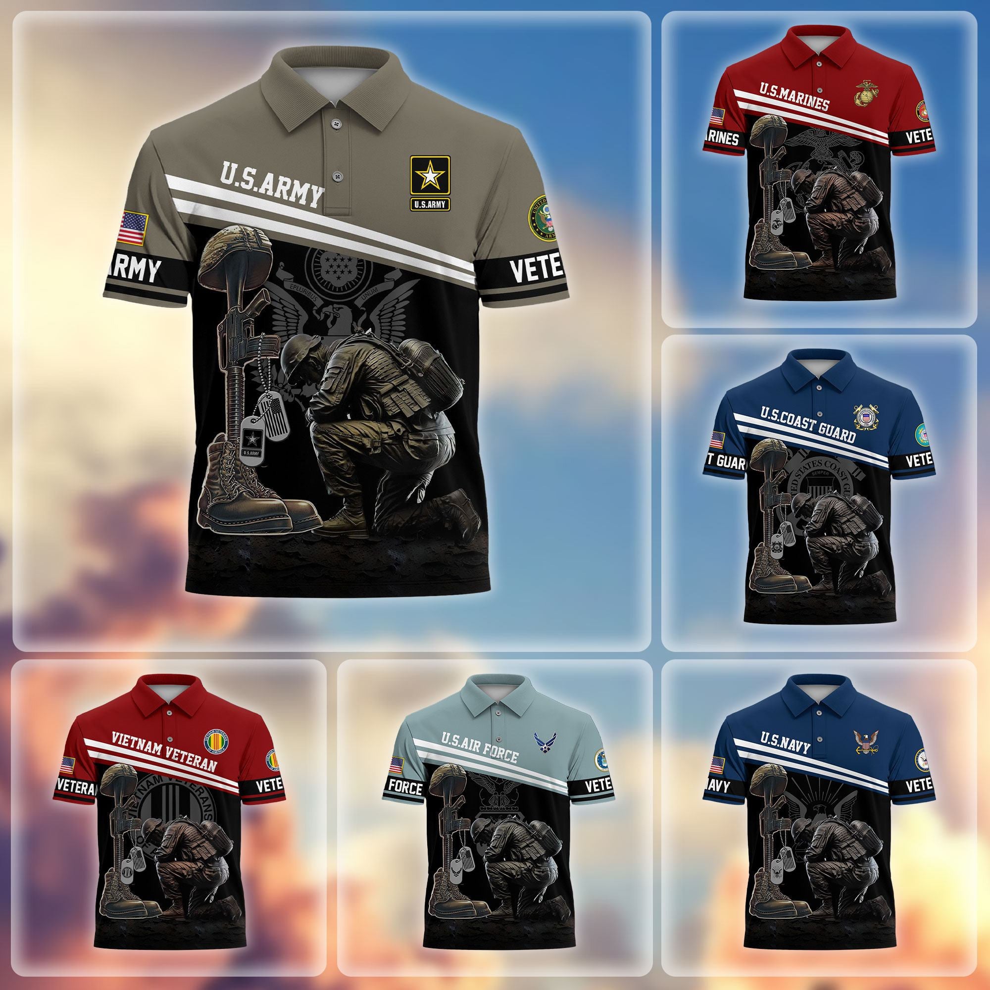 Premium US Veterans Polo Shirt, Gifts For US Veterans, Gifts On Father's Day, Independence Day, Armed Forces Day, Veterans Day.