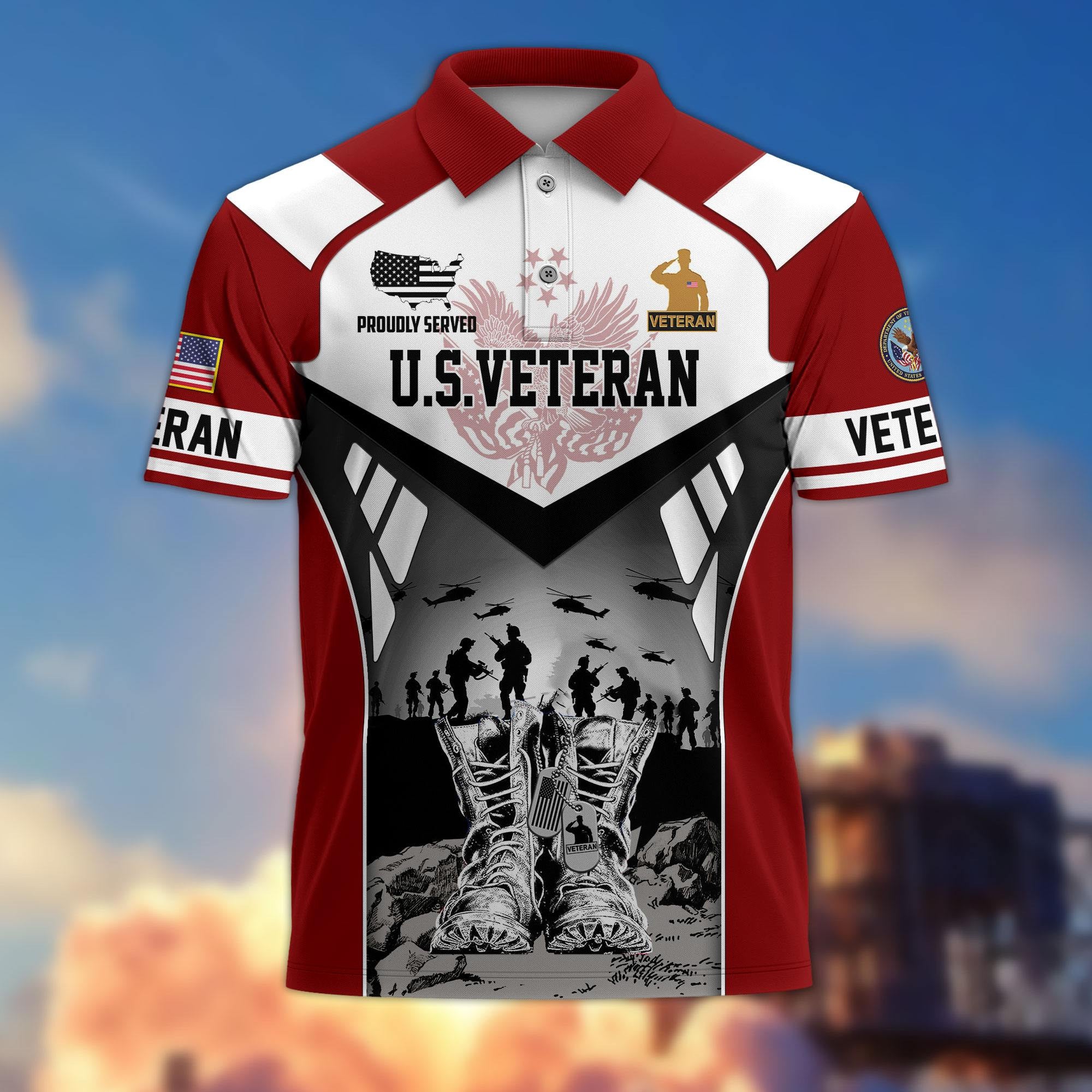 Premium US Veterans Polo Shirt, Gifts For US Veterans, Gifts On Father's Day, Independence Day, Armed Forces Day, Veterans Day.