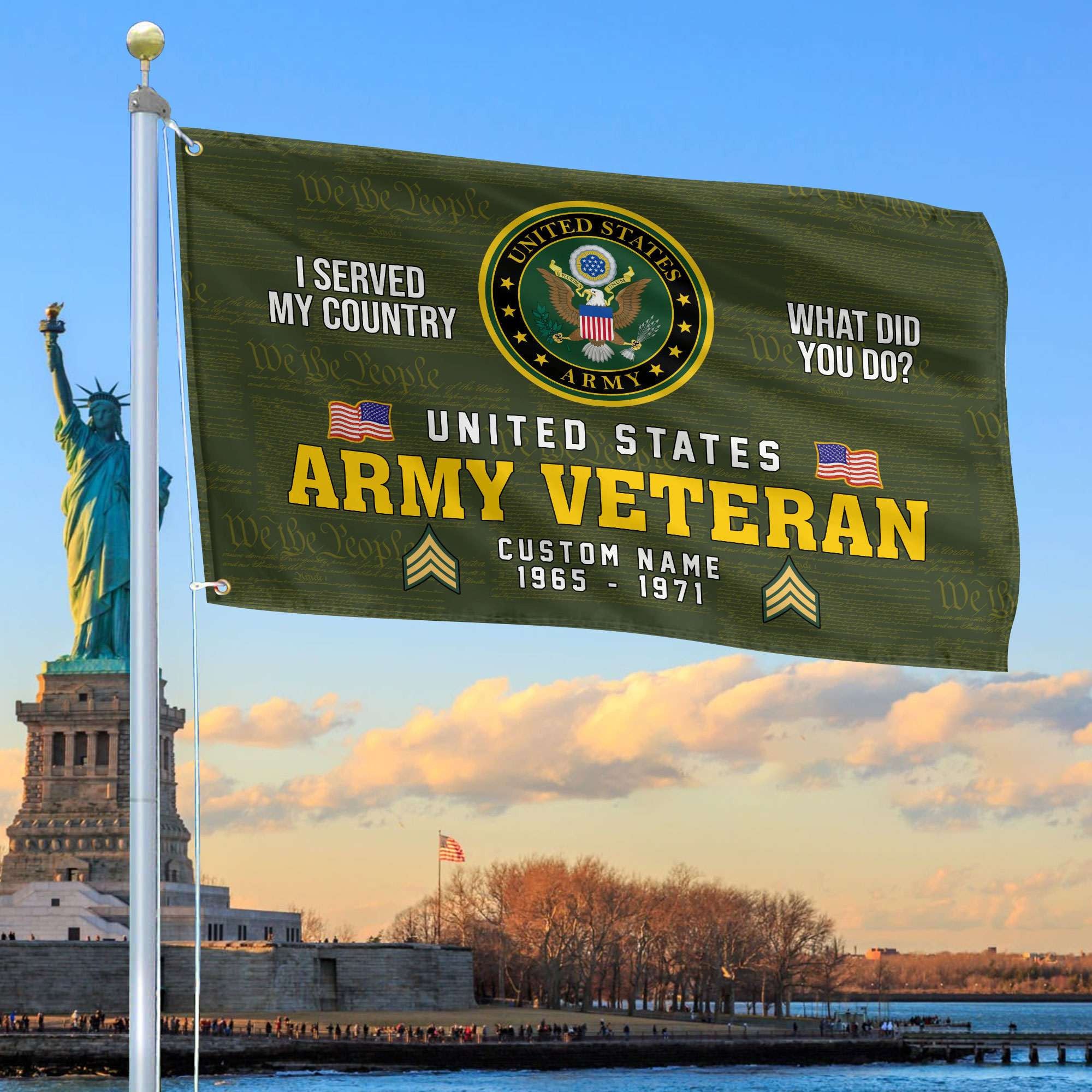 Unique Custom Name, Rank, Year, US Army Grommet Flag, Gift For Army Veteran, Gifts For Dad, For Husband, Best Gifts On Father's Day, Independence Day, Veterans Day.