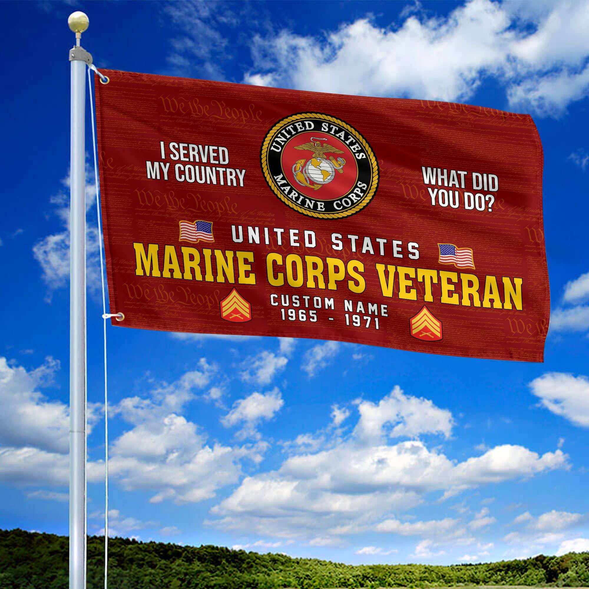 Unique Custom Name, Rank, Year, USMC Grommet Flag, Gift For Marine Veteran, Gifts For Dad, For Husband, Best Gifts On Father's Day, Independence Day, Veterans Day.