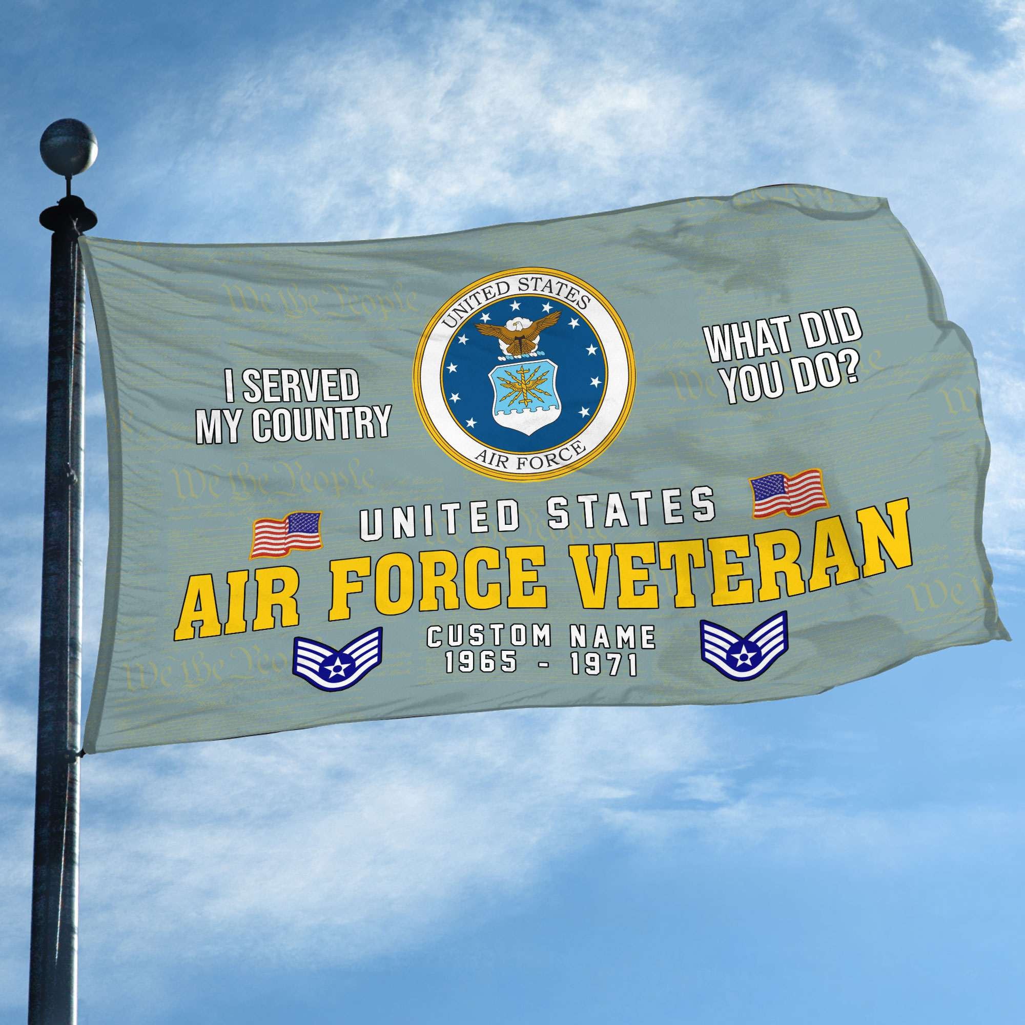 Unique Custom Name, Rank, Year, USAF Grommet Flag, Gift For Air Force Veteran, Gifts For Dad, For Husband, Best Gifts On Father's Day, Independence Day, Veterans Day.